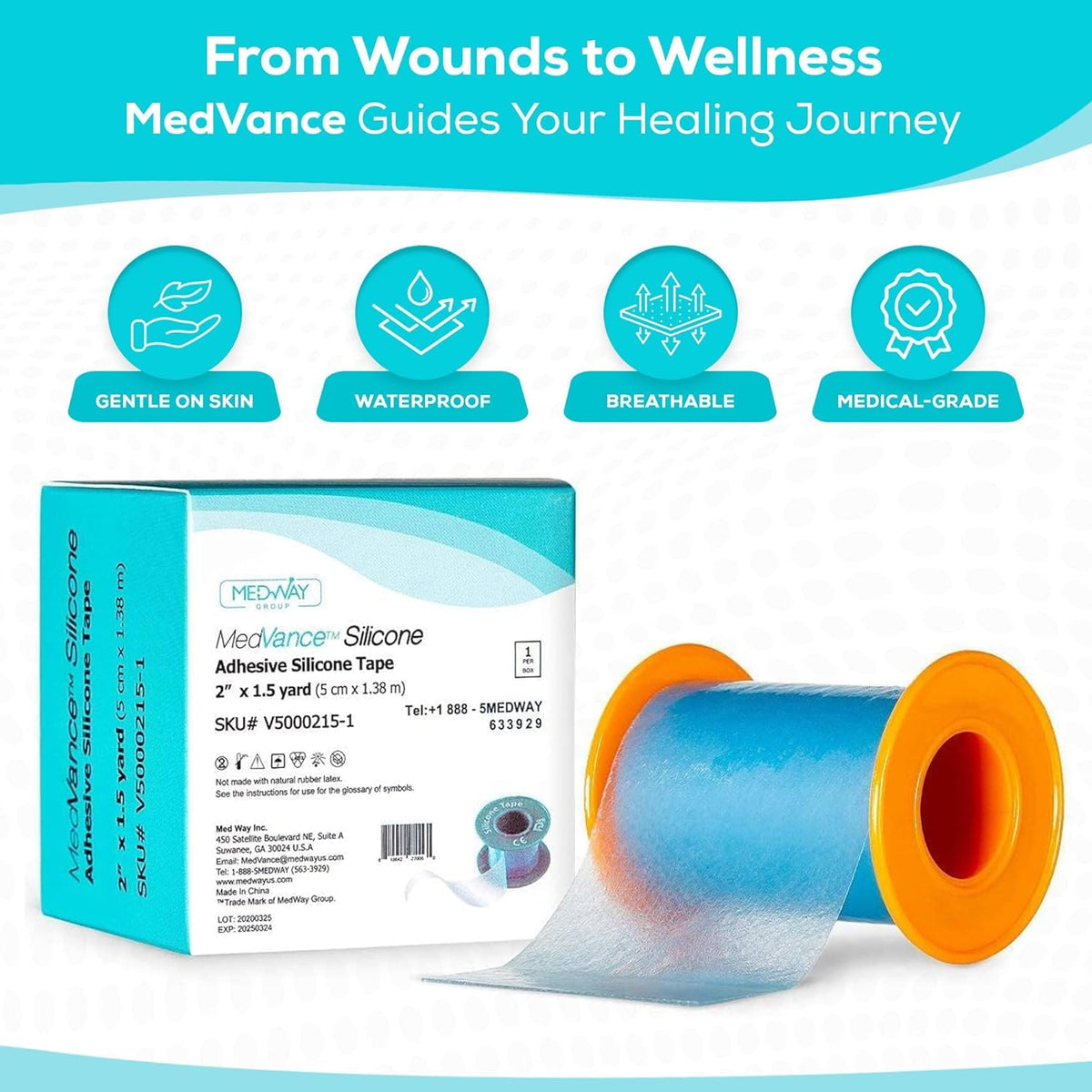Medvance Cuttable Soft Silicone Tape - Waterproof Breathable Tape for All Skin Types - Easy Apply