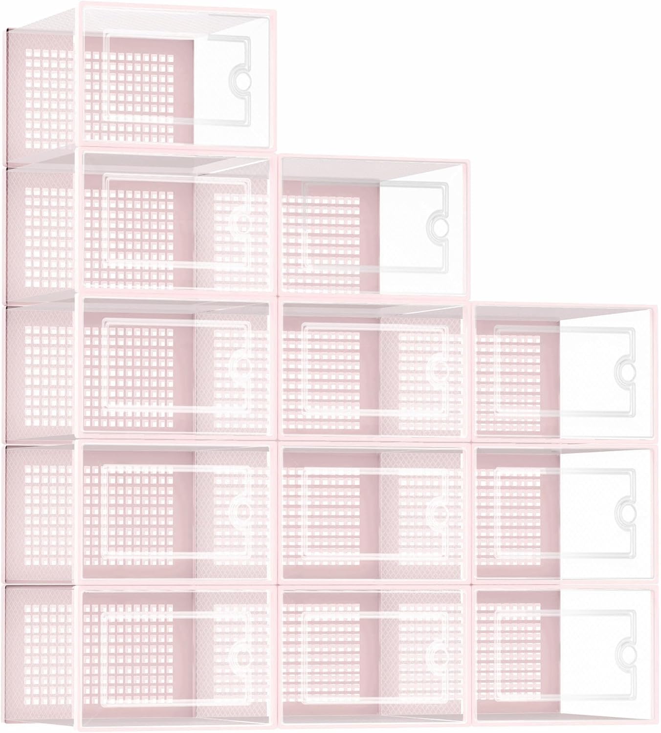 Kuject Shoe Organizers Storage Boxes for Closet, 12 Pack Clear Plastic Stackable Storage Bins with