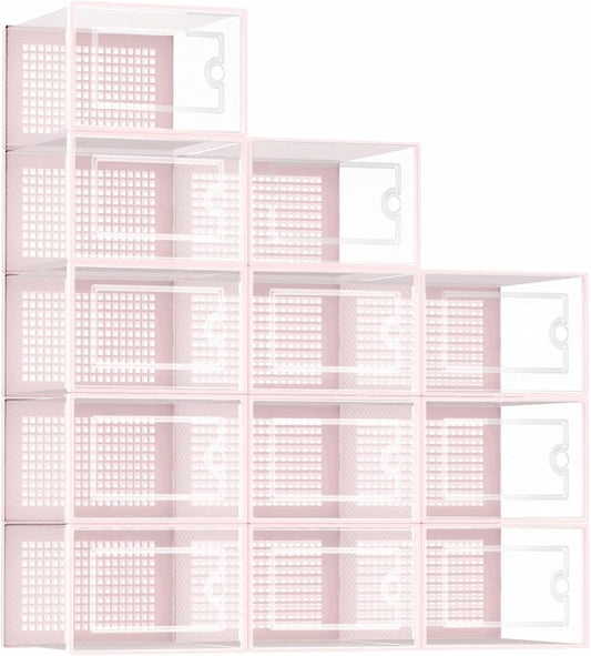 Kuject Shoe Organizers Storage Boxes for Closet, 12 Pack Clear Plastic Stackable Storage Bins with