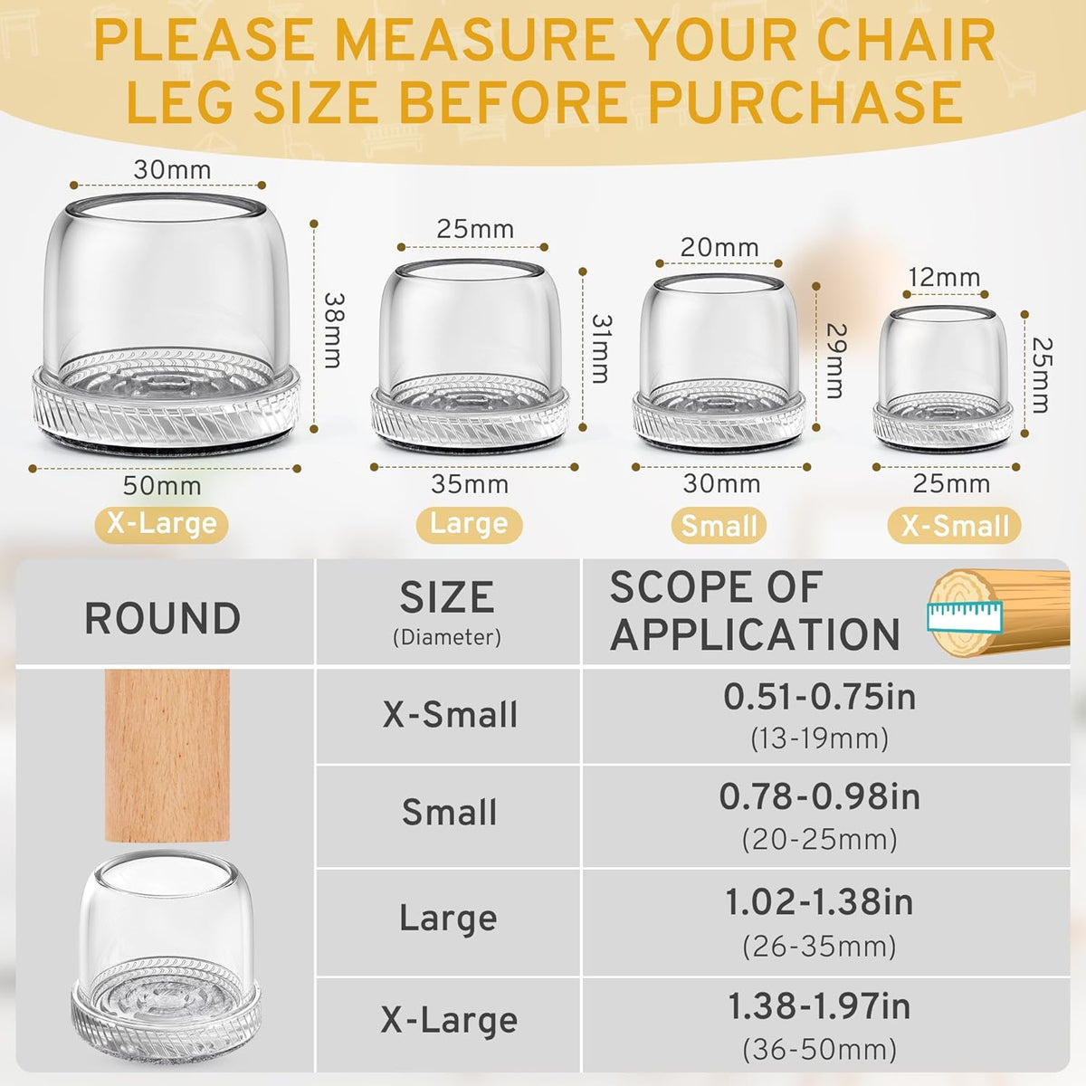 24PCS Round Chair Leg Floor Protectors, Furniture Sliders, Chair Leg Protectors for Hardwood