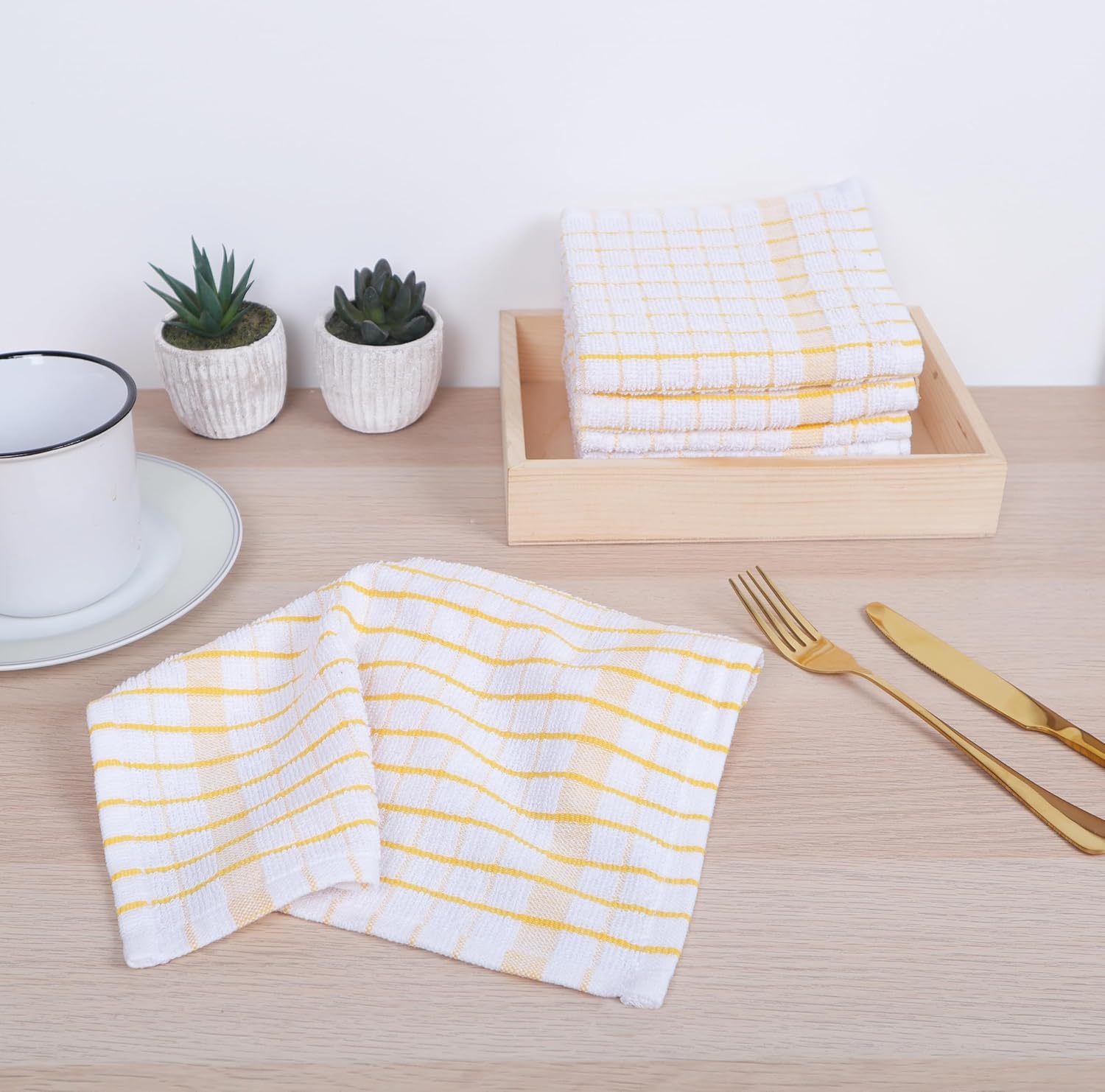 AMOUR INFINI Kitchen Dish Cloths Set of 8 - Ultra Soft, Highly Absorbent, Quick-Drying Terry Cotton