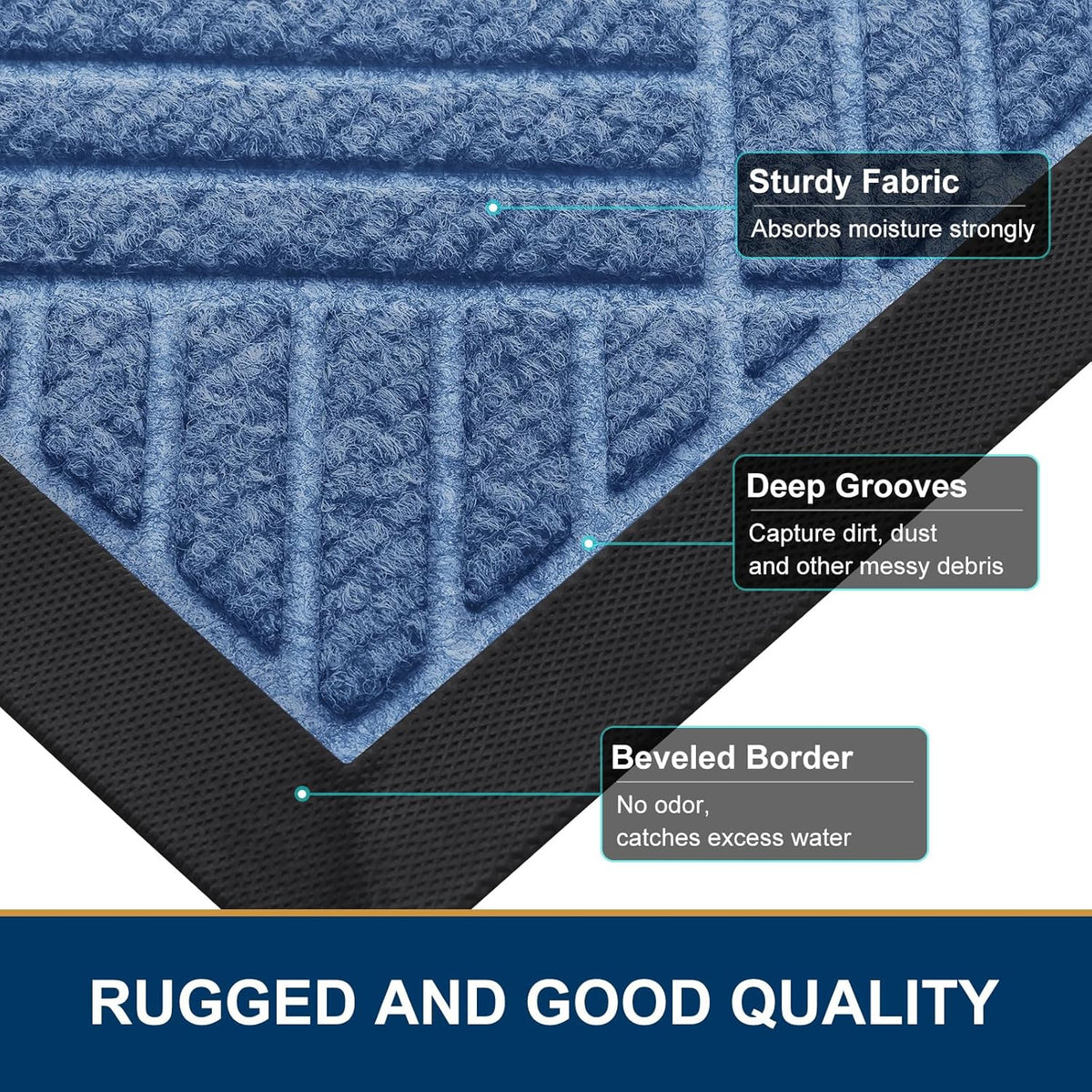 Smiry Front Door Mat Outside Entrance, Heavy Duty Outdoor Indoor Natural Rubber Doormat, Non Slip