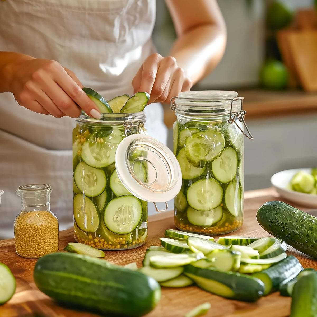 ComSaf Glass Jars with Airtight Lid Set of 3, Mason Jars 32 oz, Pickling Jar, Canning Jar 32oz, 32