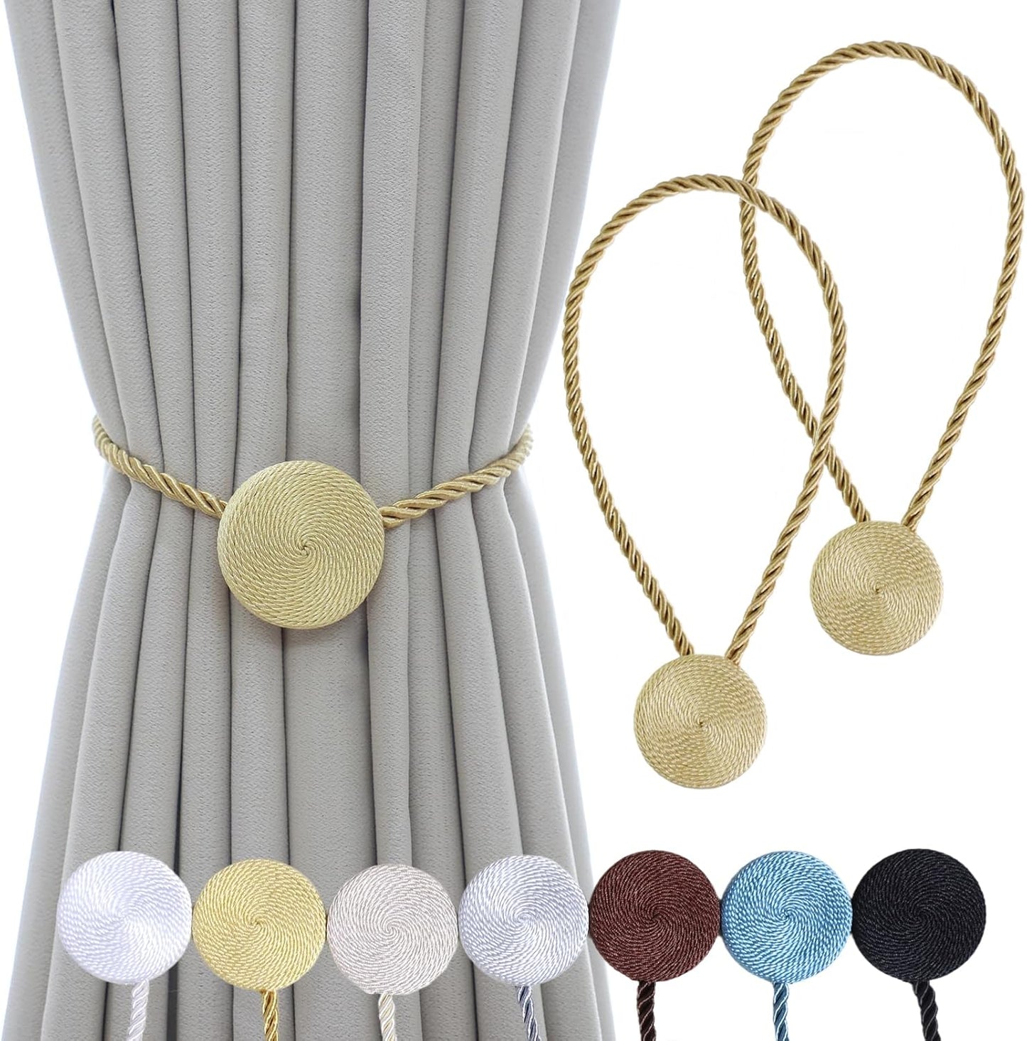 Magnetic Curtain Tiebacks - 12mm Magnetic Tie Backs for Curtains, Heavy Duty No Drill Curtain