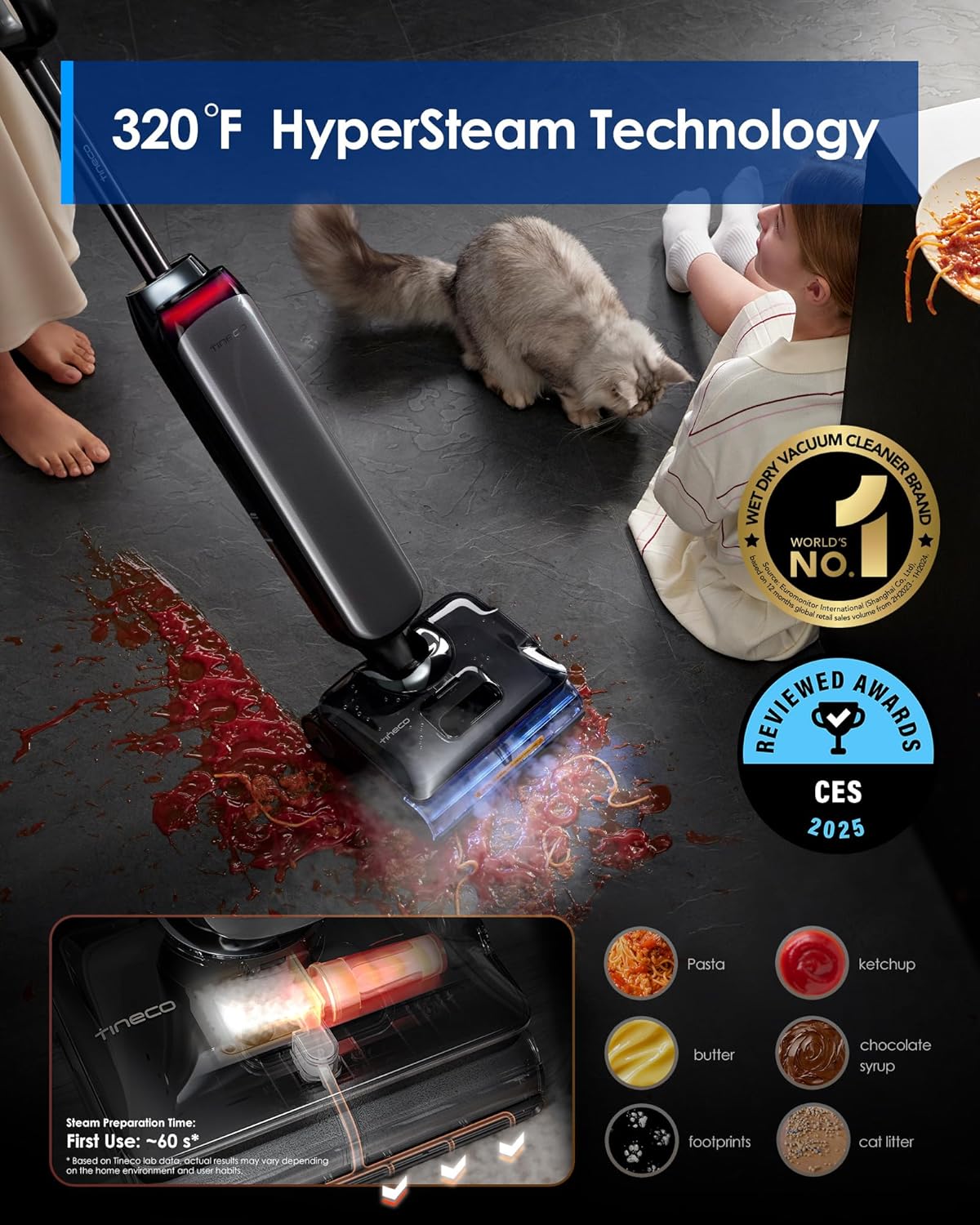 Tineco Floor One S9 Artist Steam Wet Dry Vacuum Cleaner, High-temp Steam Cleaning, 22kPa Suction