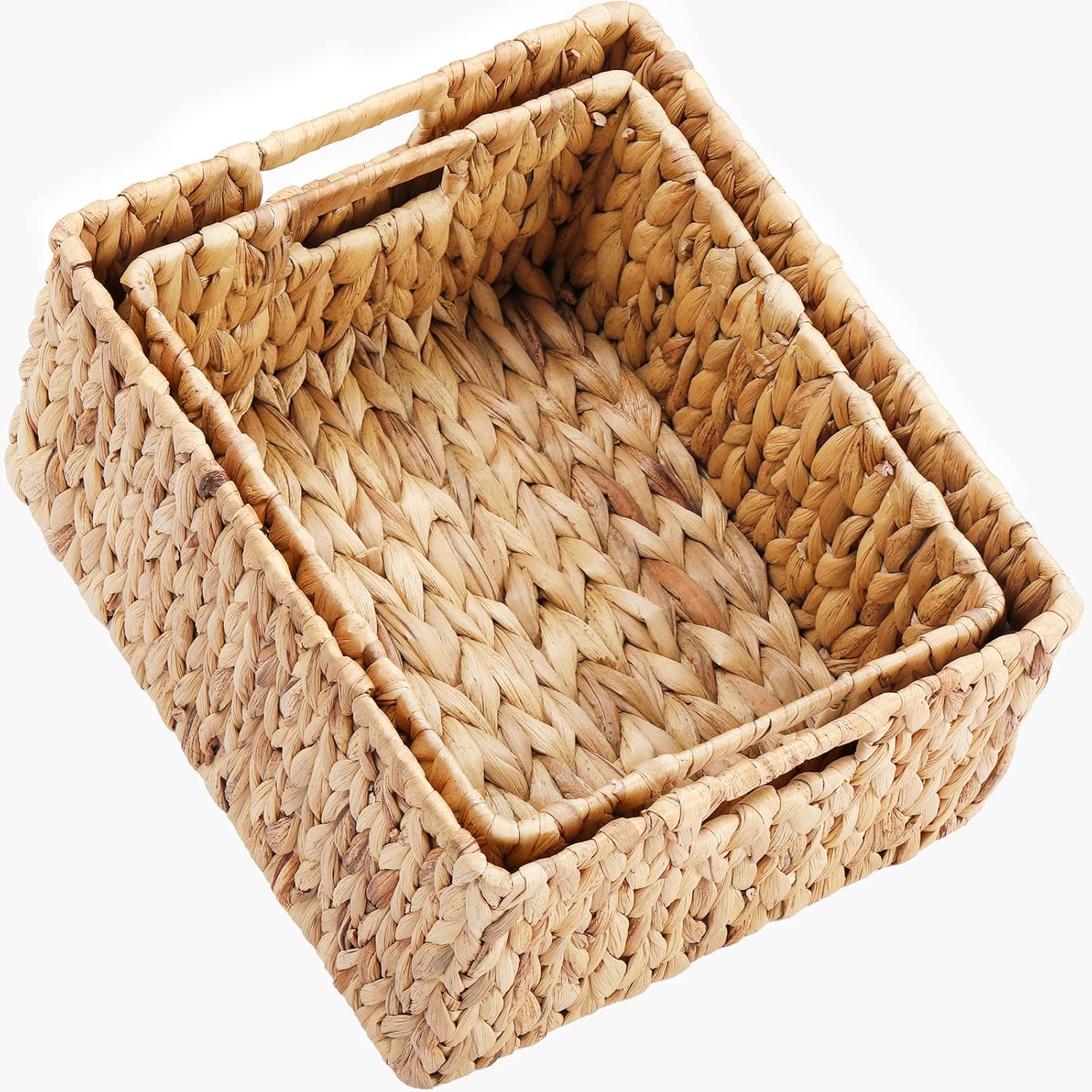 HOONEX Water Hyacinth Storage Baskets, Wicker Baskets for Organizing, Hand Woven Baskets with Carry