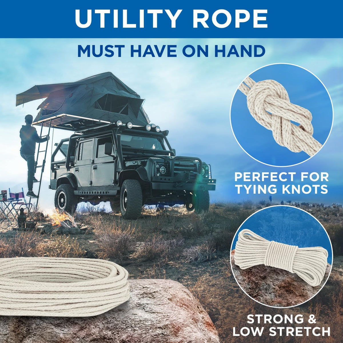 TECEUM Cotton Rope 3/16” (5 mm) – 200 FT – Strong All-Purpose Braided Rope – Natural Cotton – for