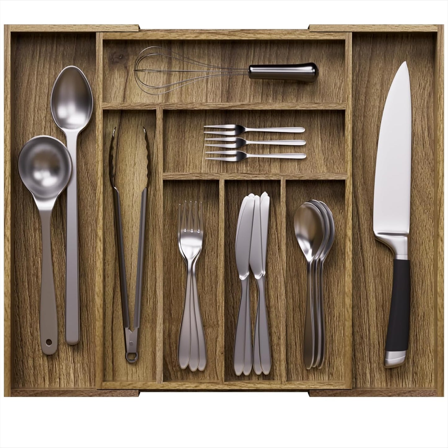 Acacia Wood Kitchen Silverware Drawer Organizer, Expandable Utensil Cutlery Drawer Organizer with