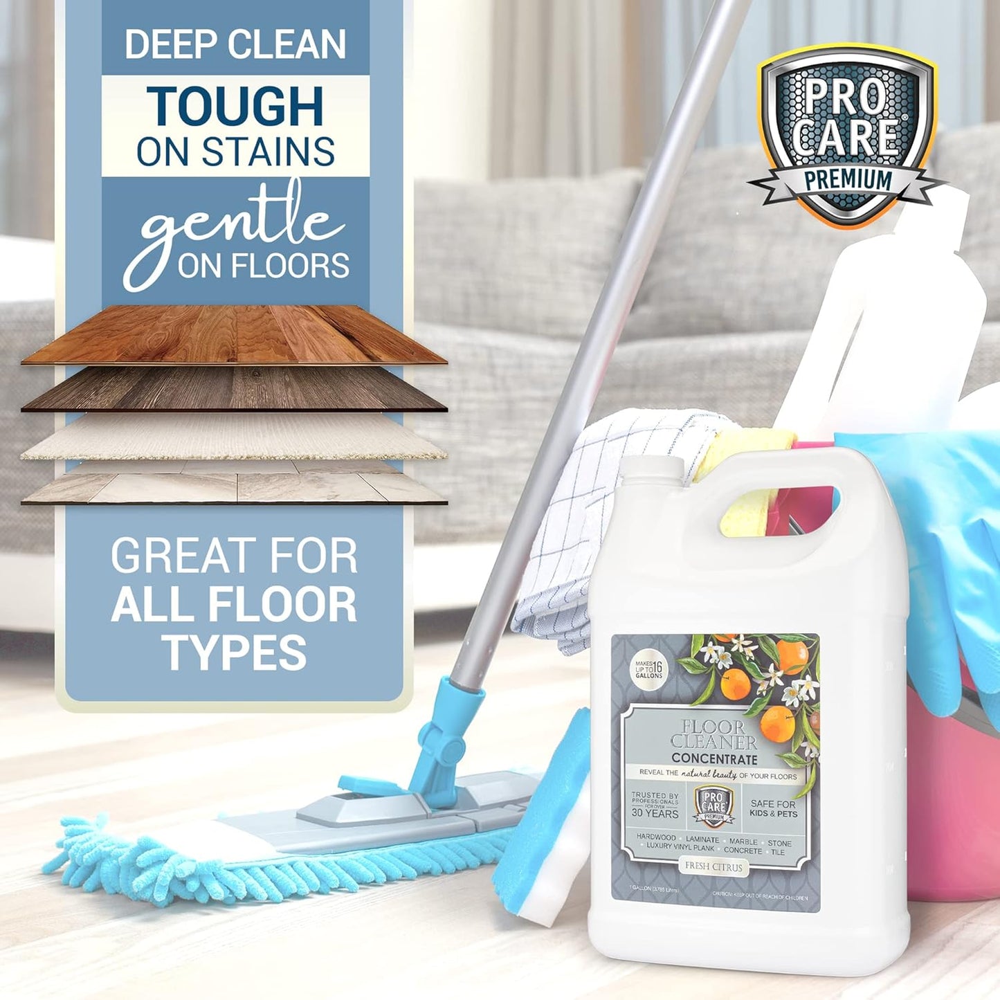 ProCare Citrus Floor Cleaner Concentrate (Made in USA) | Vinyl, Wood, Tile, Stone & Laminate Floor