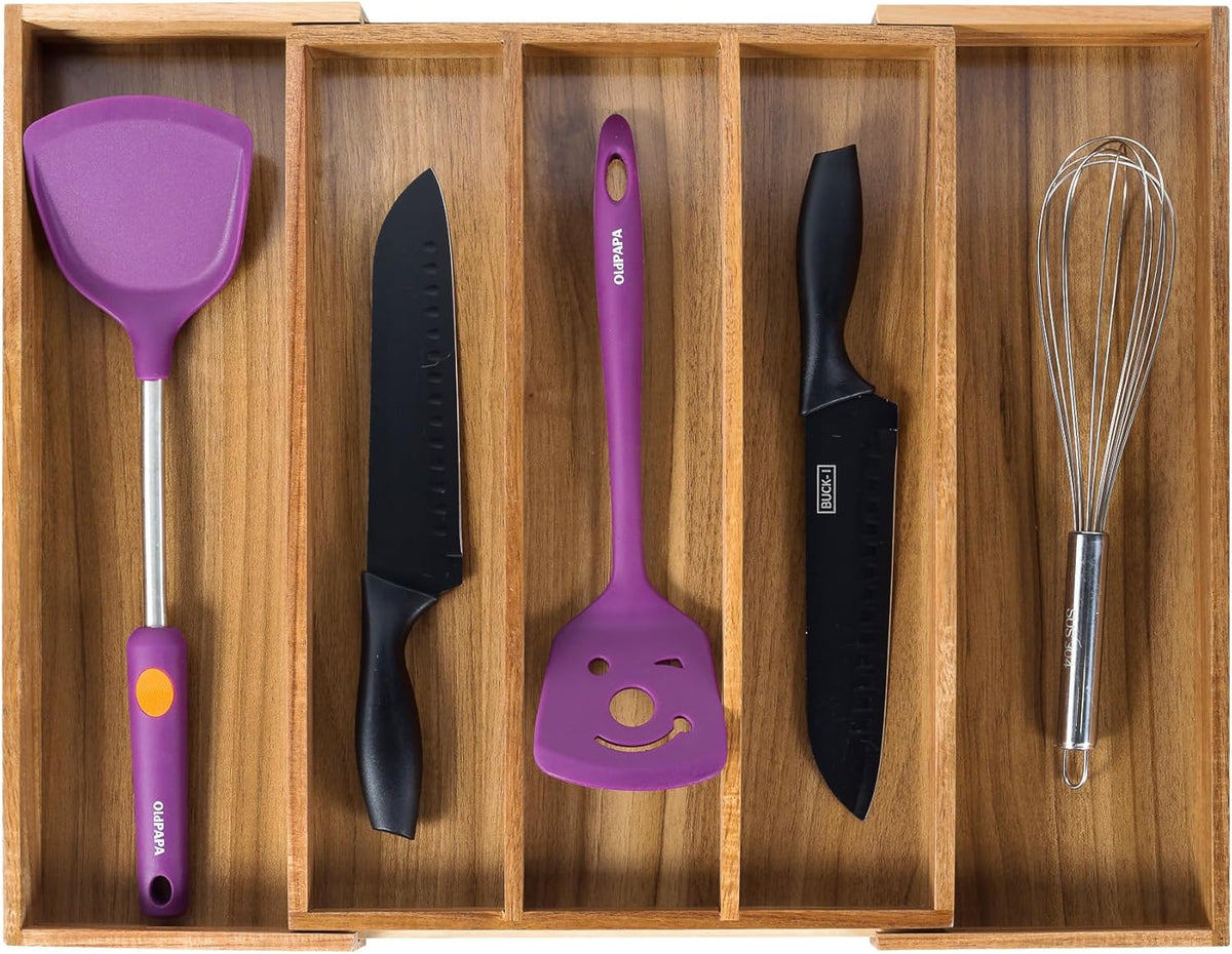 Utoplike Acacia Kitchen Drawer Organizer Expandable, Large Utensils and Cutlery Tray, Adjustable