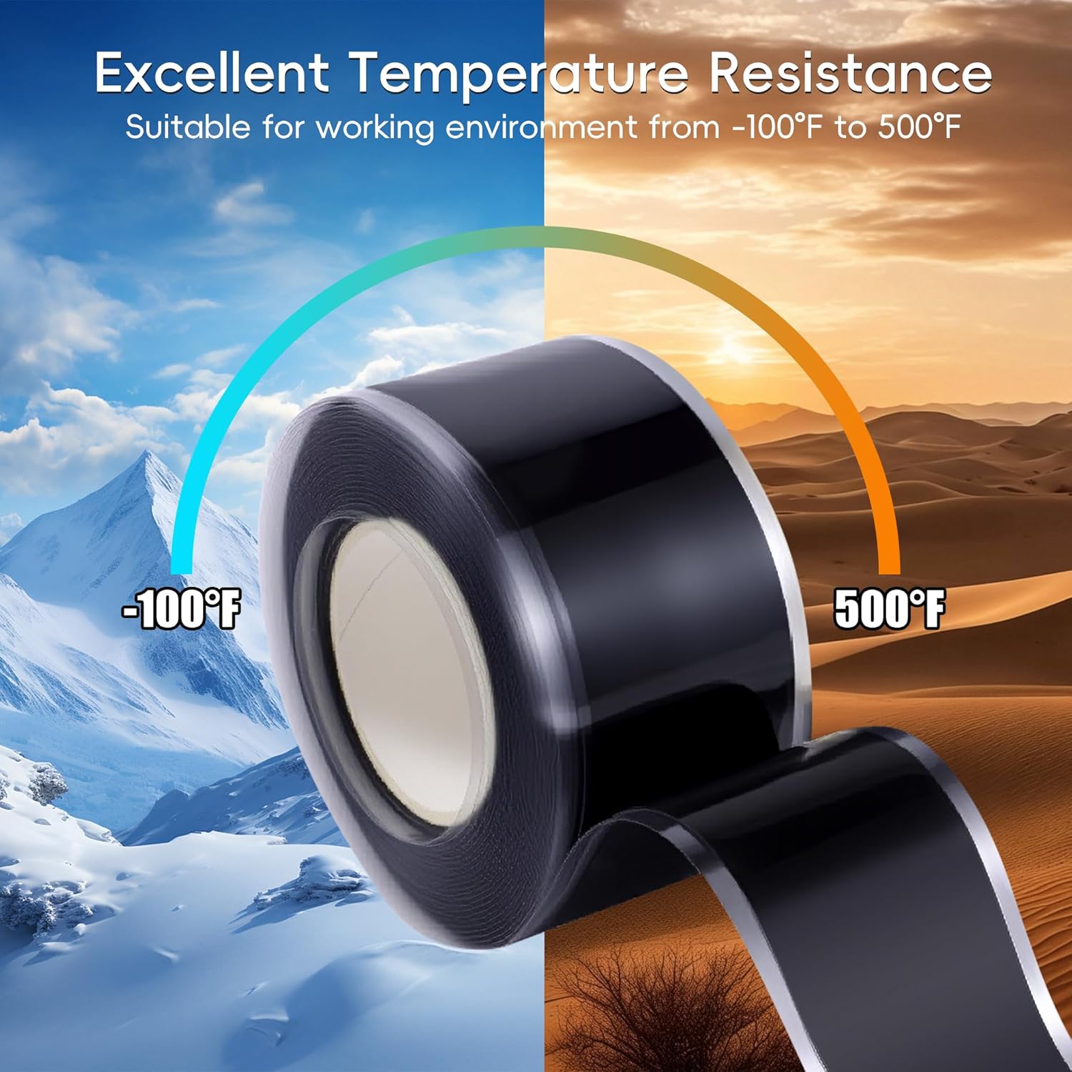 Self Fusing Silicone Tape 2 Rolls 1 in x 10' Black Waterproof Rescue Tape Rubber Leak Silicone