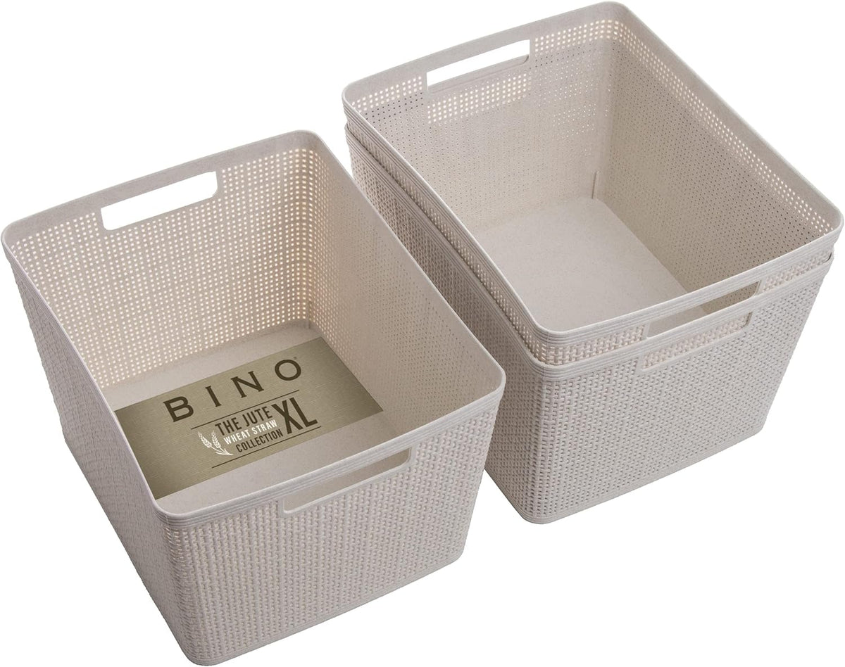 BINO Woven Plastic Basket | Large (Natural), 3-Pack | THE JUTE COLLECTION | Home Organization