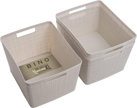 BINO Woven Plastic Basket | Large (Natural), 3-Pack | THE JUTE COLLECTION | Home Organization