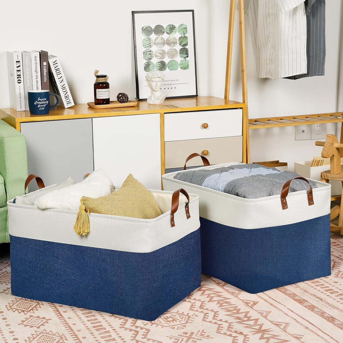 DULLEMELO 2-Pack Extra Large Blanket Basket Fabric Storage Baskets with Handles, Canvas Storage