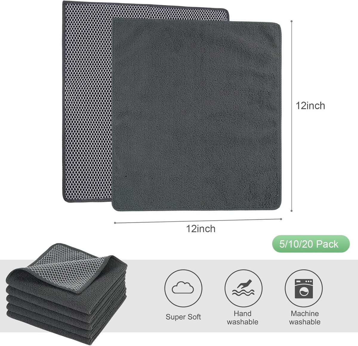 SINLAND Microfiber Dish Cloth Kitchen Washcloth Best Kitchen Cloths Cleaning Cloths Poly Scour Side