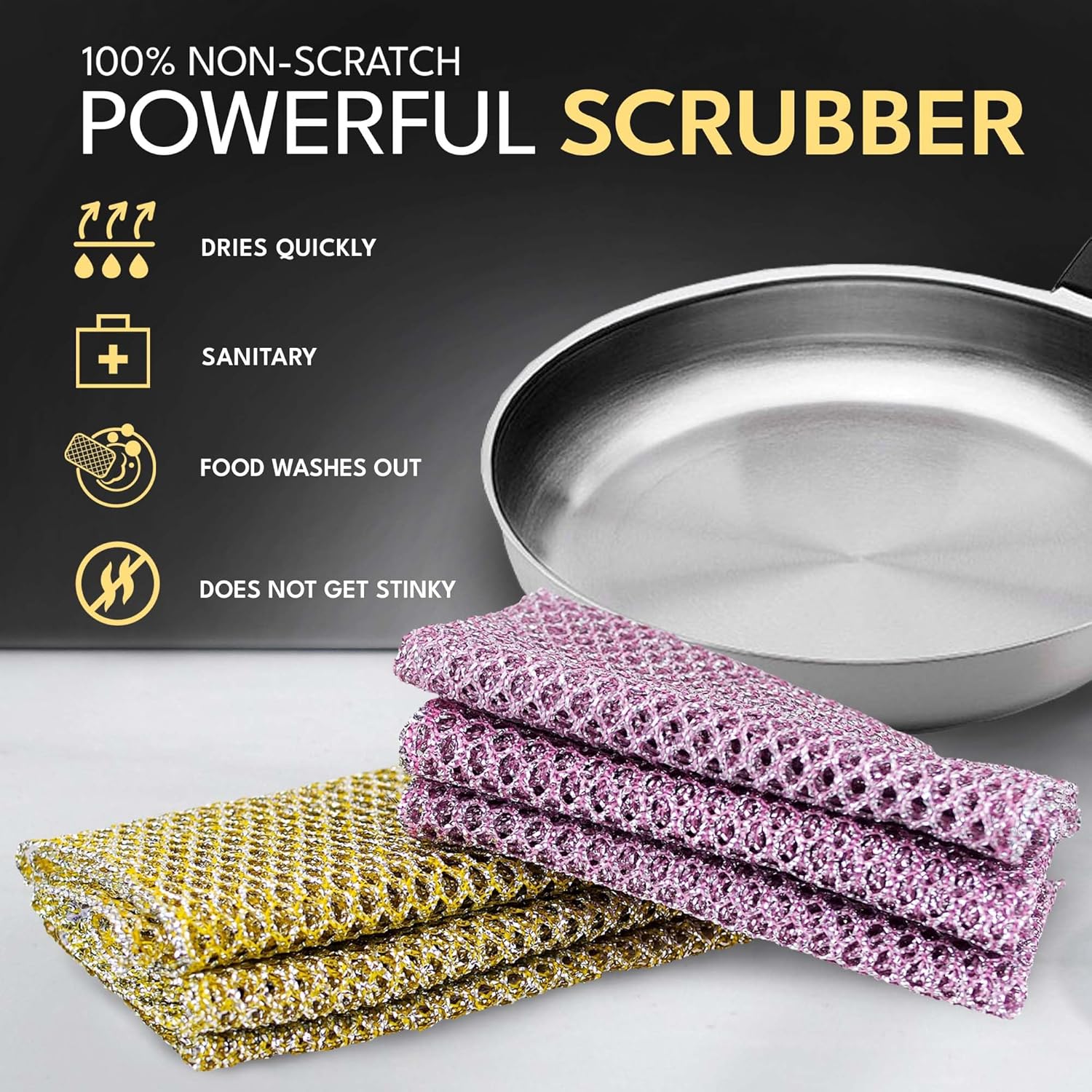 Heavy Duty Dish Scrubbers, Non-Scratch Scouring Pads - Odorless & Long Lasting Mesh Dish Cloth