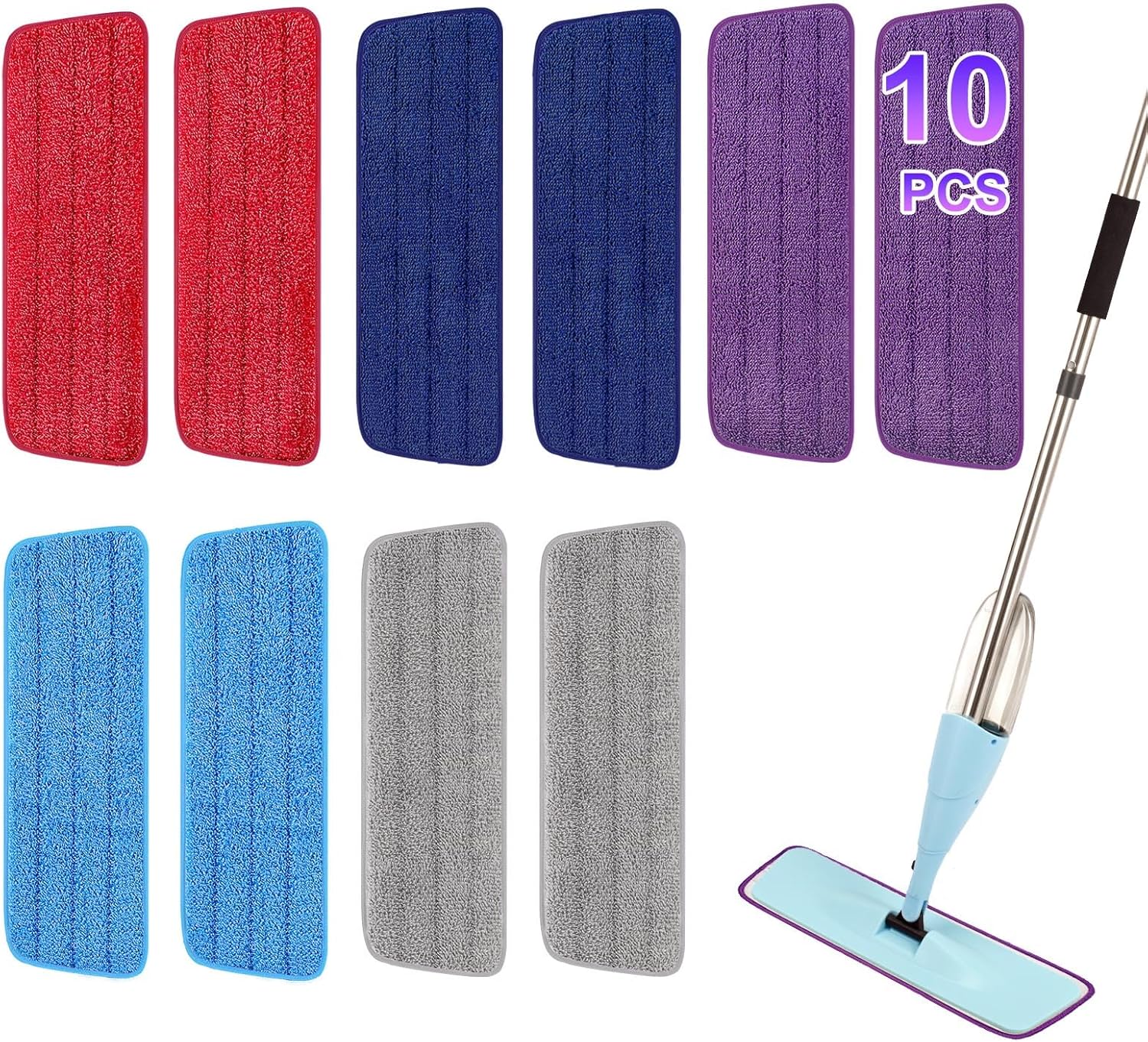 10 Pack 16.5 inch Reusable Mop Pads Microfiber Spray Mop Replacement Heads for Wet/Dry Mops