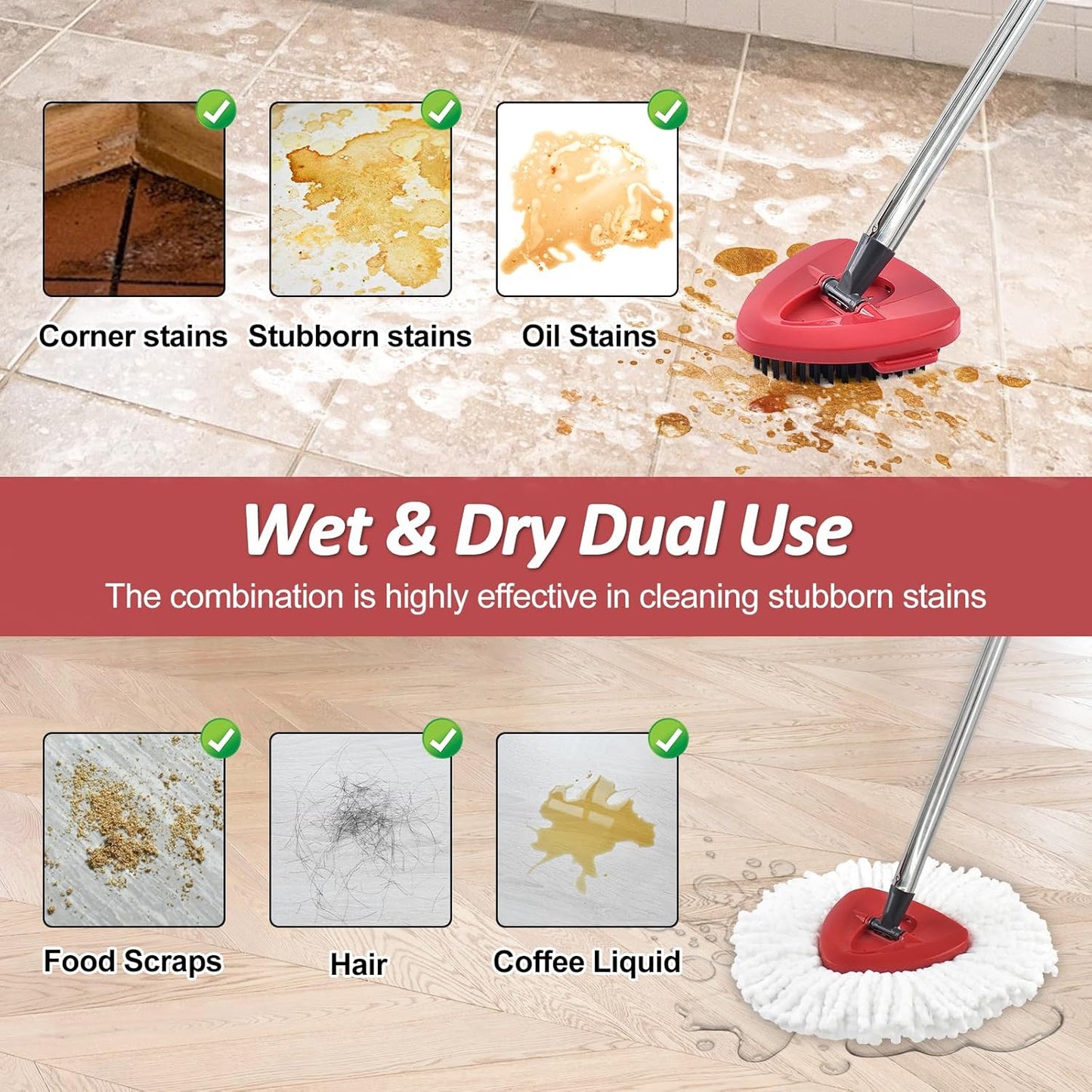 Mop Heads Replacements,Scrubber Head,Base and Pedal Bearing Replacement Combo Set for O-Cedar