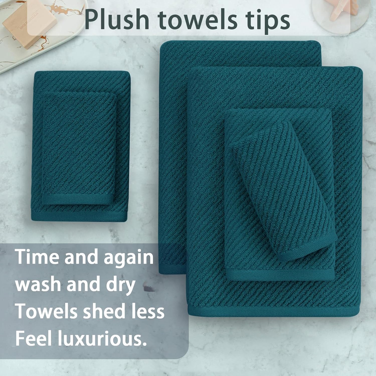 Bathroom Towels, 6 Piece Towel Set - Cotton | Soft | Quick Dry | Thick | Lightweight, 2 Large Bath