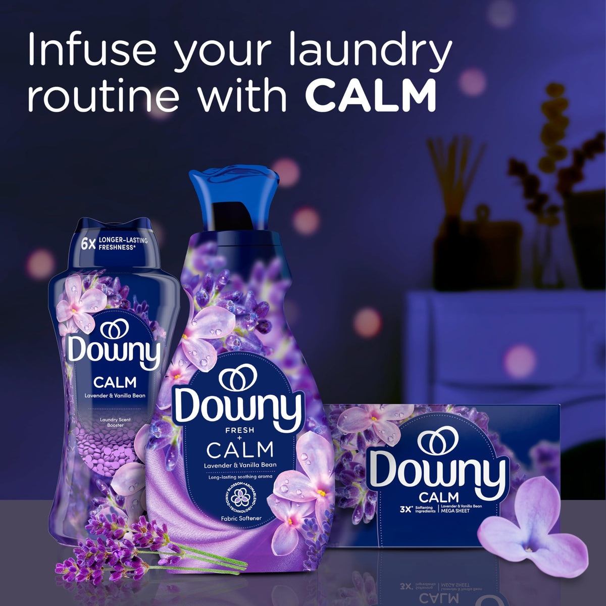 Downy Infusions CALM Liquid Fabric Softener, Soothing Lavender And Vanilla Bean, 56 Fl Oz, Fabric