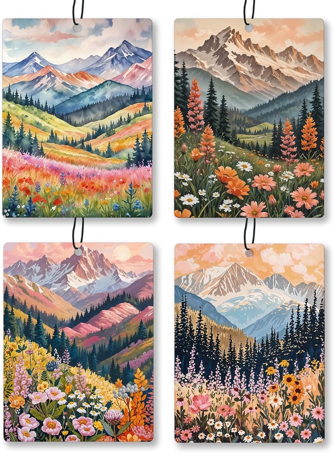 Maximalist Floral Mountain Car Air Freshener 4 Pcs, Boho Abstract Eclectic Flower Hanging Scents