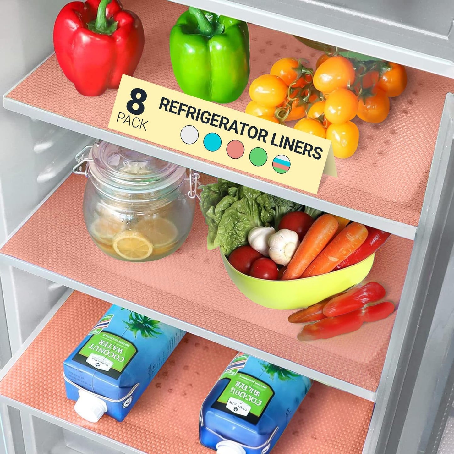 Refrigerator Liners for Shelves (8 Pack) by Linda’s Essentials - Non-Adhesive Shelf or Drawer