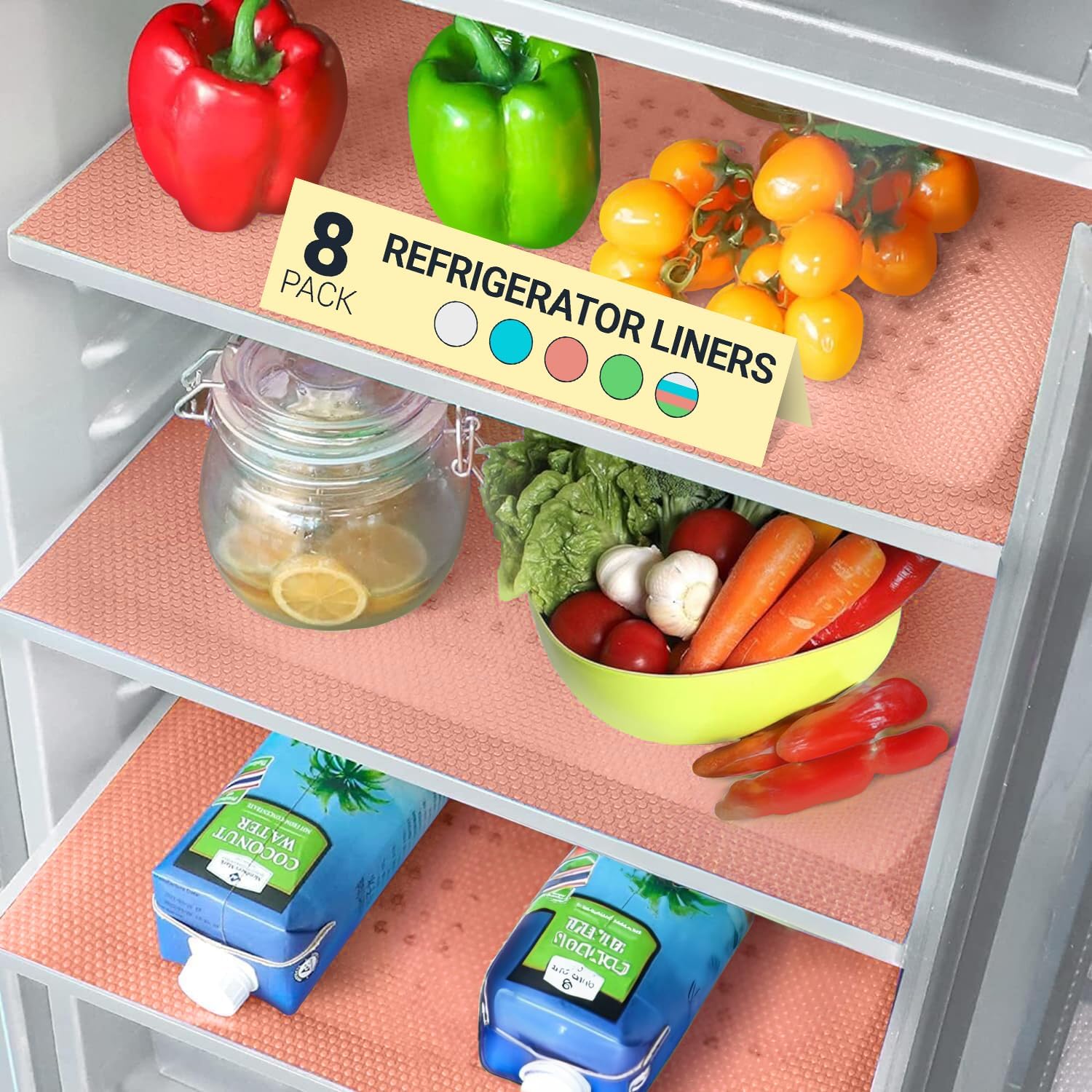 Refrigerator Liners for Shelves (8 Pack) by Linda’s Essentials - Non-Adhesive Shelf or Drawer