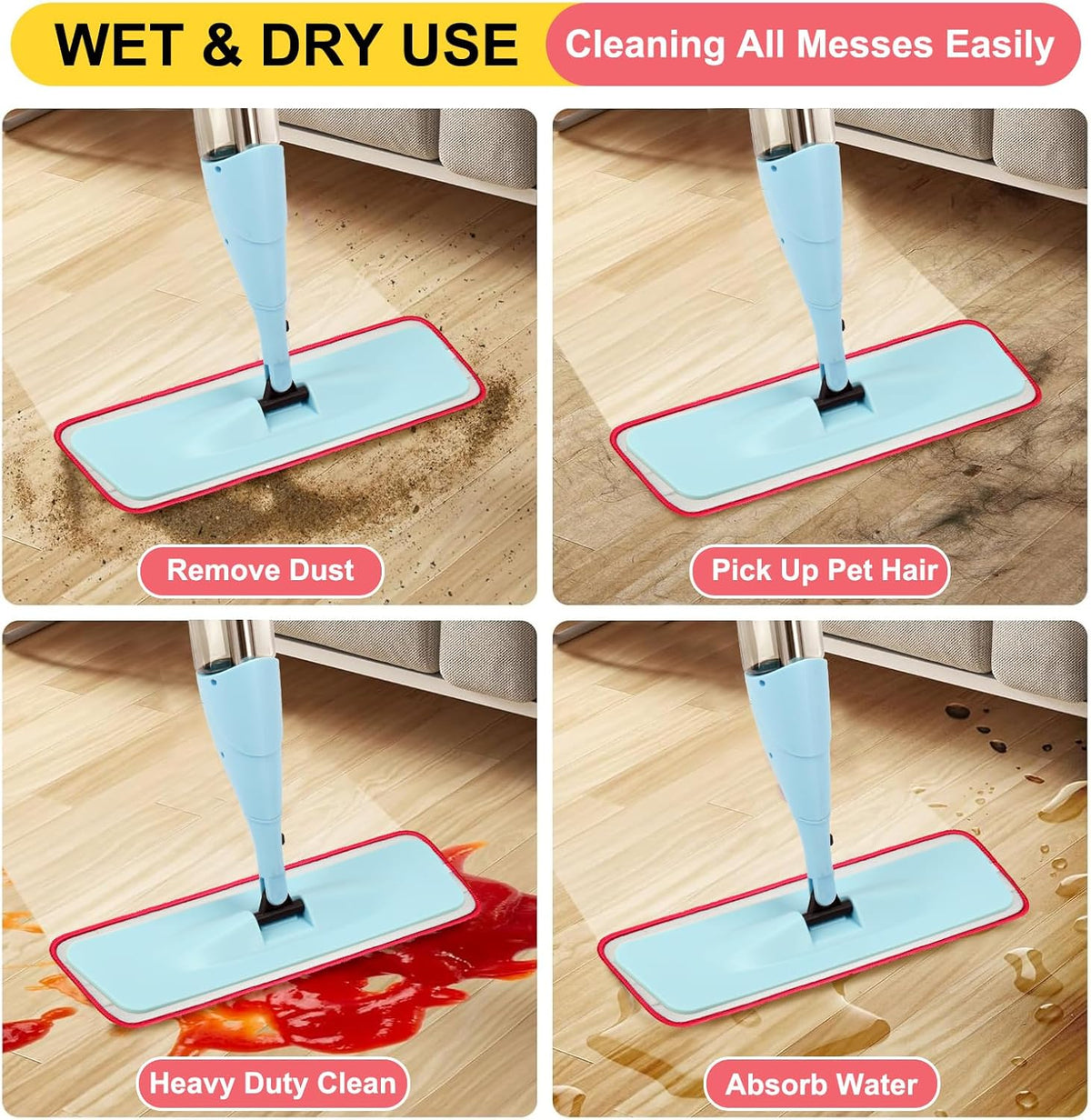 16.5 inch Reusable Mop Pads Microfiber Spray Mop Replacement Heads for Wet/Dry Mops Compatible with