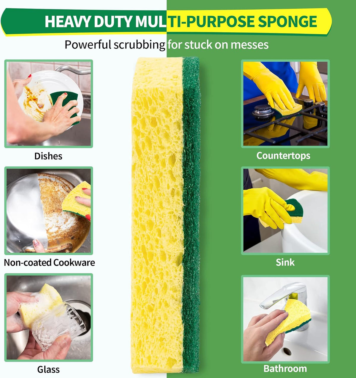 HOMERHYME Heavy Duty Scrub Sponge 24 Pack, Eco Cellulose Kitchen Dish Sponge Multipurpose Ergonomic