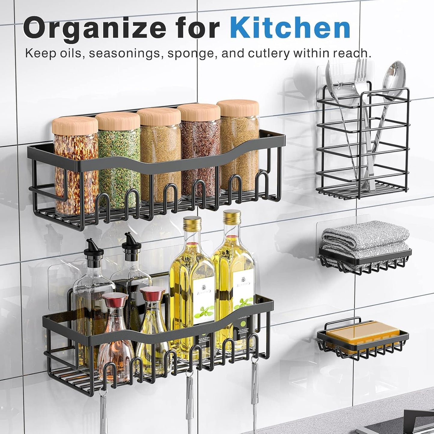 EUDELE Adhesive Shower Caddy, 5 Pack Rustproof Stainless Steel Bath Organizers With Large Capacity