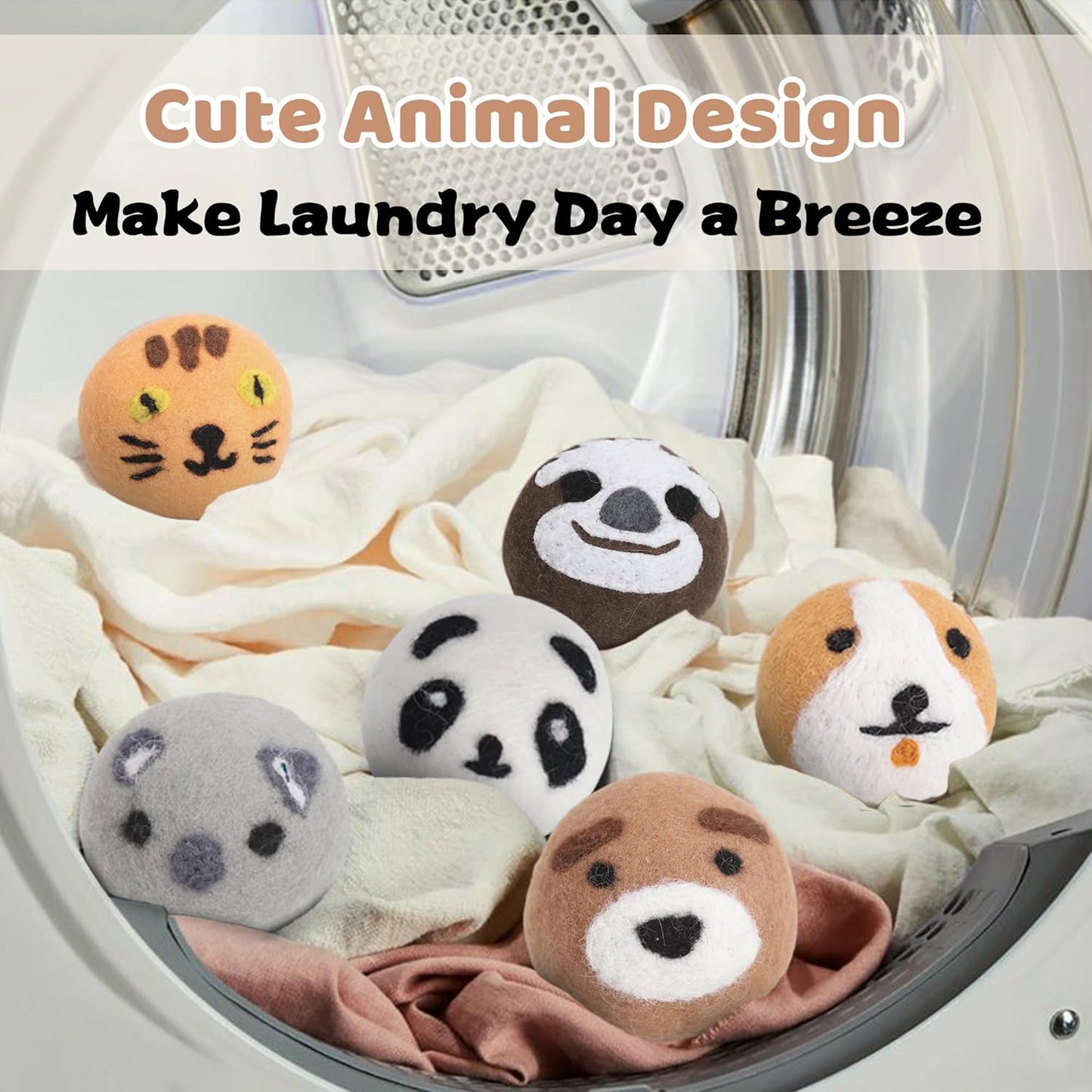 Wool Dryer Balls Laundry Reusable, Natural Eco-Friendly Fabric Softener Reduce Clothing Wrinkles