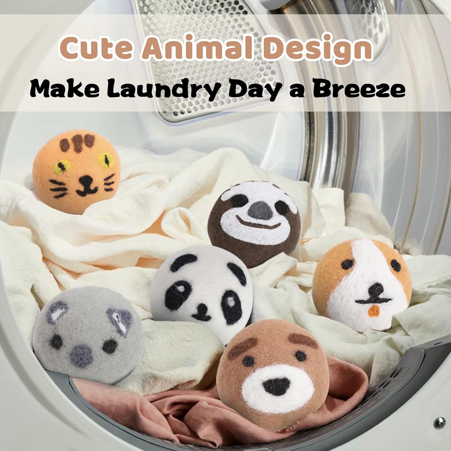 Wool Dryer Balls Laundry Reusable, Natural Eco-Friendly Fabric Softener Reduce Clothing Wrinkles