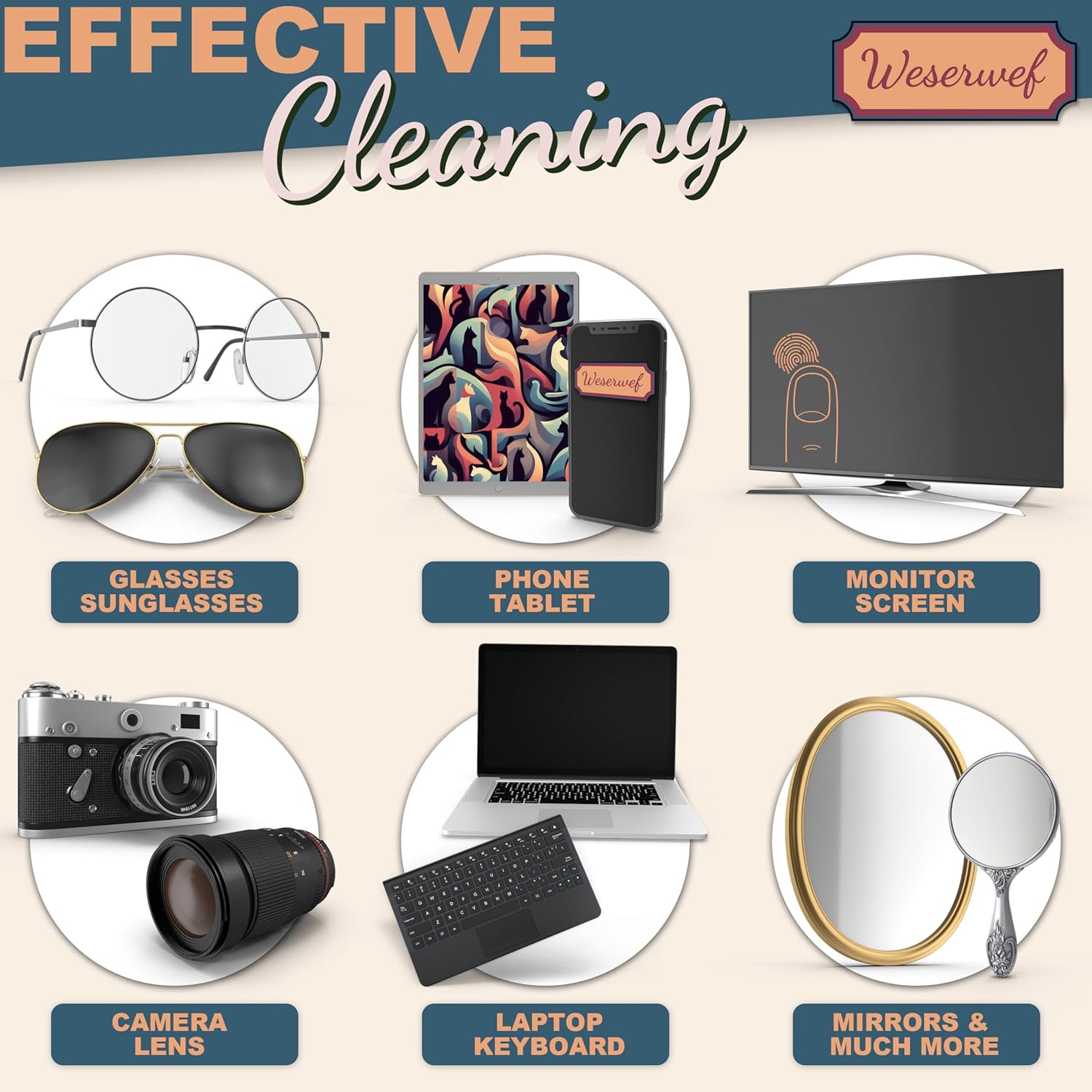 WESERWEF Design Microfiber Glasses Cleaning Cloth – Premium Cleaning Cloth for Eyeglasses, Screens