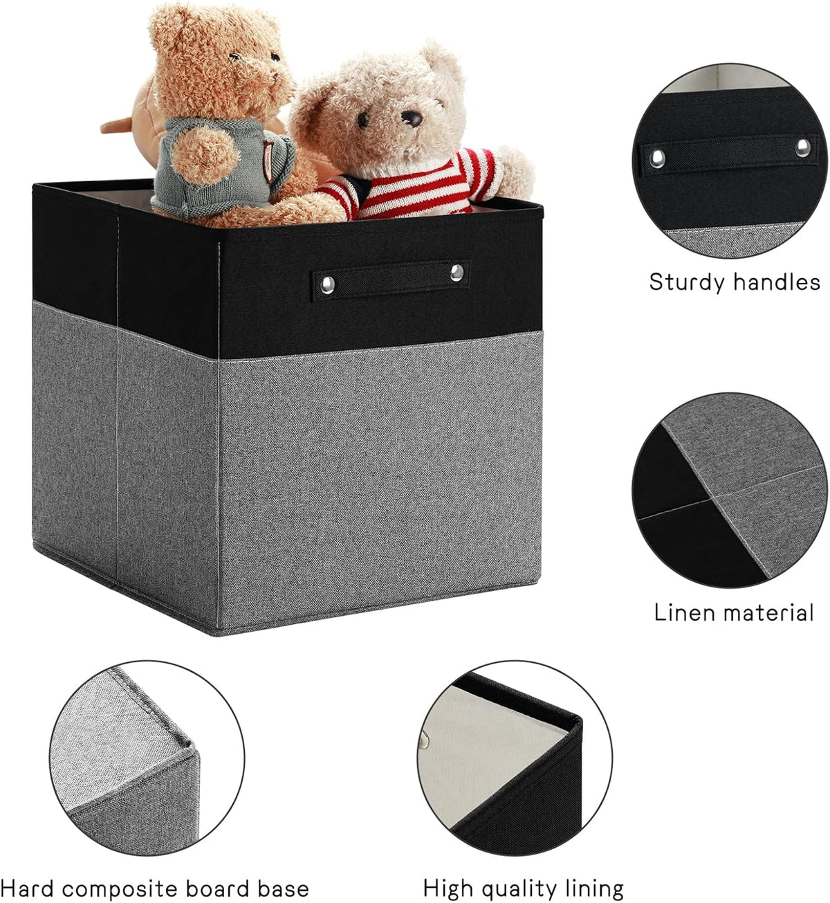 13 x 13 Inch Fine Linen Storage Bins with Handles，Fabric Cube Boxs，Collapsible Basket Organizers