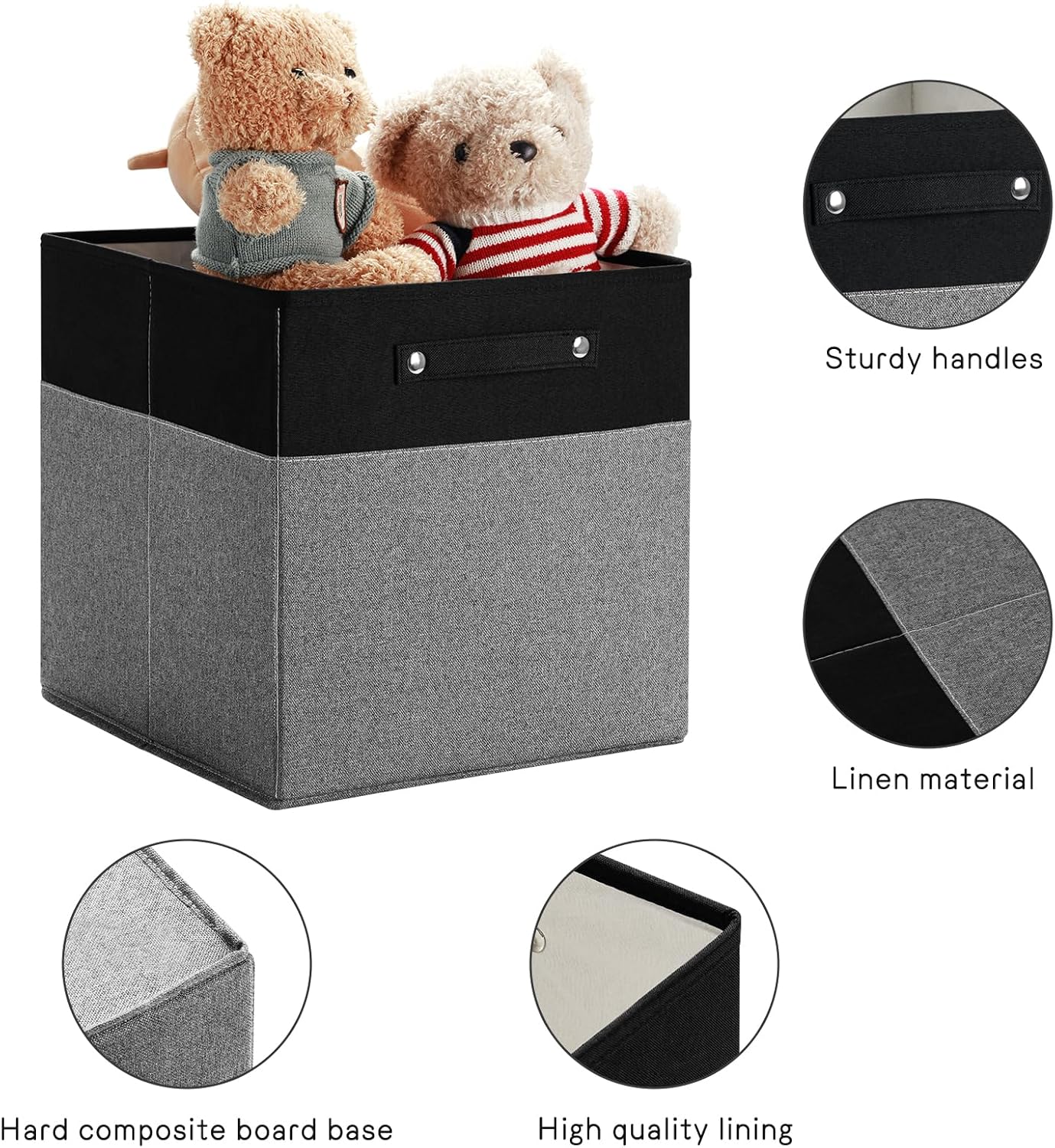 13 x 13 Inch Fine Linen Storage Bins with Handles，Fabric Cube Boxs，Collapsible Basket Organizers