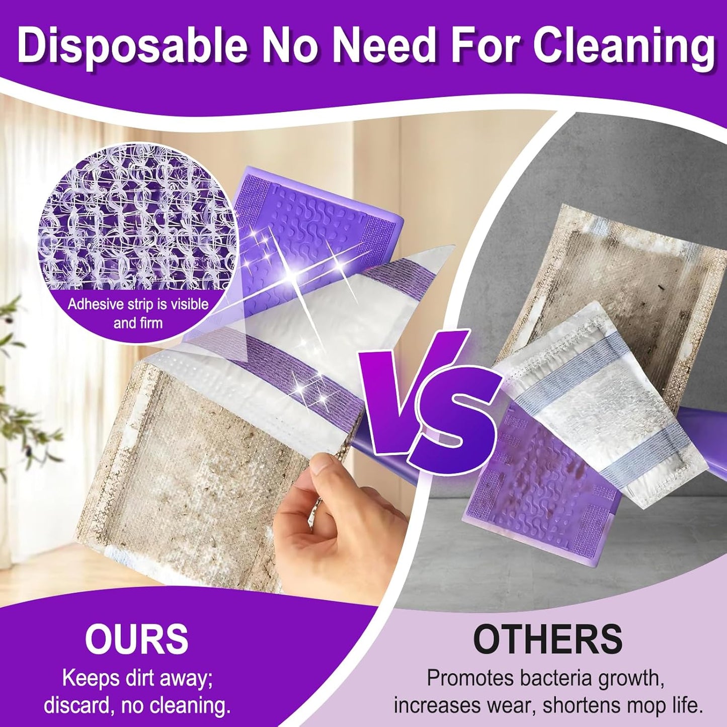50 Count Disposable Wet Jet Pads for Wet Jet Spray Mop, Wet Jet Pads Refills for Multi Surface