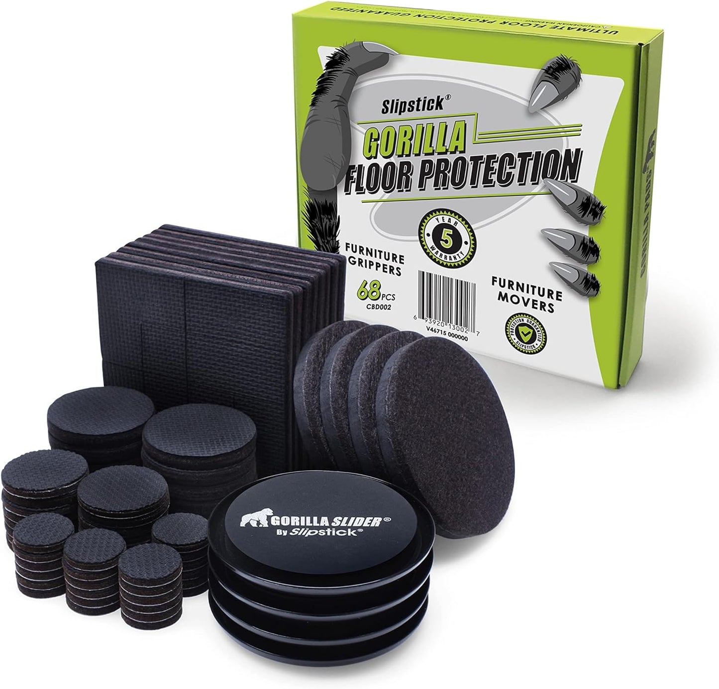 Slipstick GorillaPads Non-Slip Furniture Pads & Furniture Sliders Variety Pack (68 Pieces) Protects