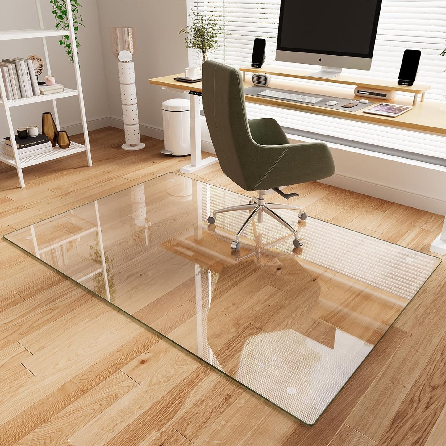 Koonmi Tempered Glass Chair Mat for Hardwood Floors & Carpets, 48" x 72“ Transparent Heavy Duty
