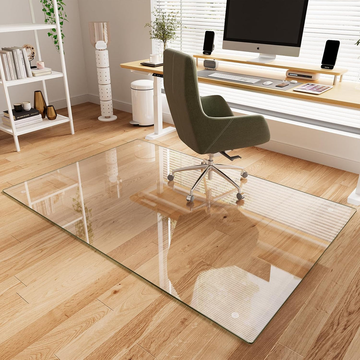 Koonmi Tempered Glass Chair Mat for Hardwood Floors & Carpets, 48" x 72“ Transparent Heavy Duty