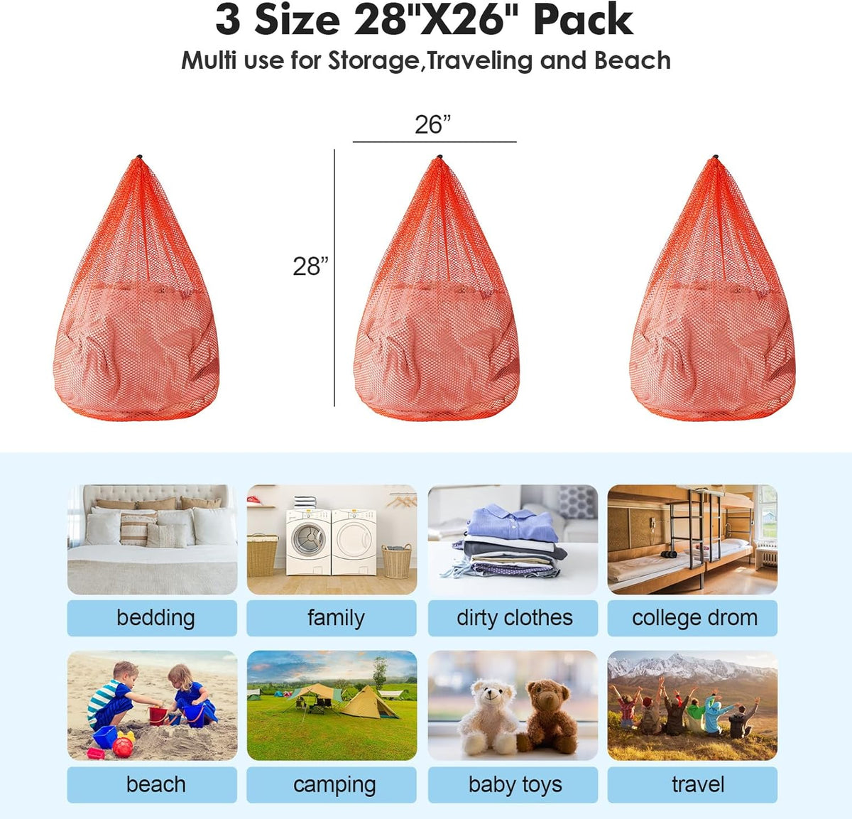 3Pcs Mesh Laundry Bags Washing Machine Mesh Wash Bags Jumbo for Delicates Clothes,Bed Linen,Toys