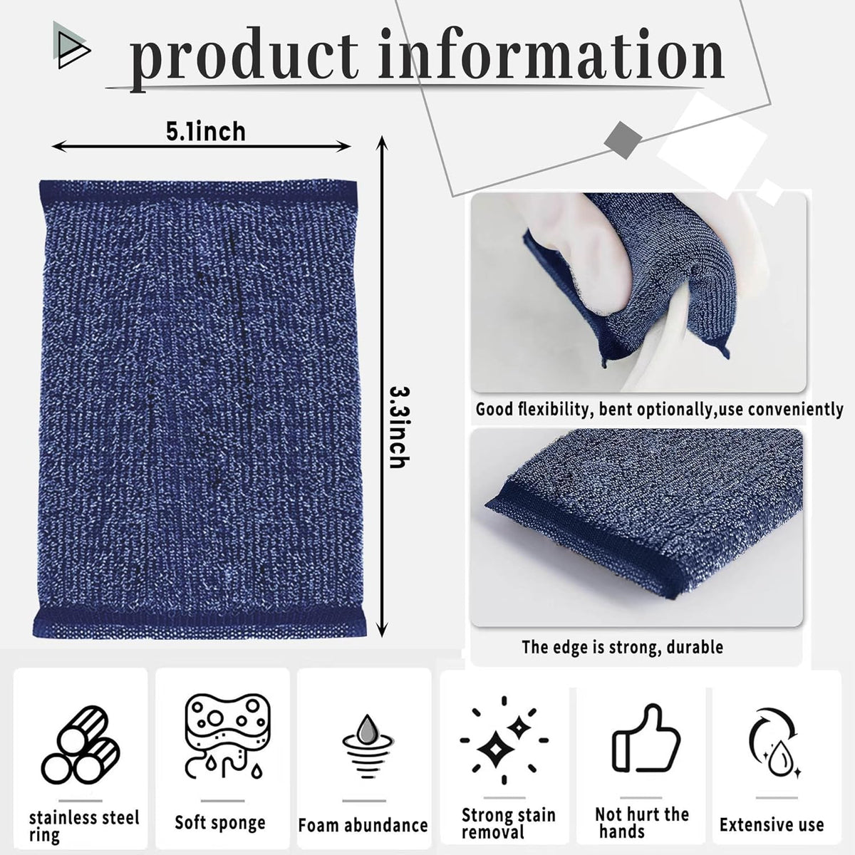Steel Wool Scrubber Kitchen Sponges - Kitchen Dish Sponges Scrubbers, Non-Scratch Microfiber
