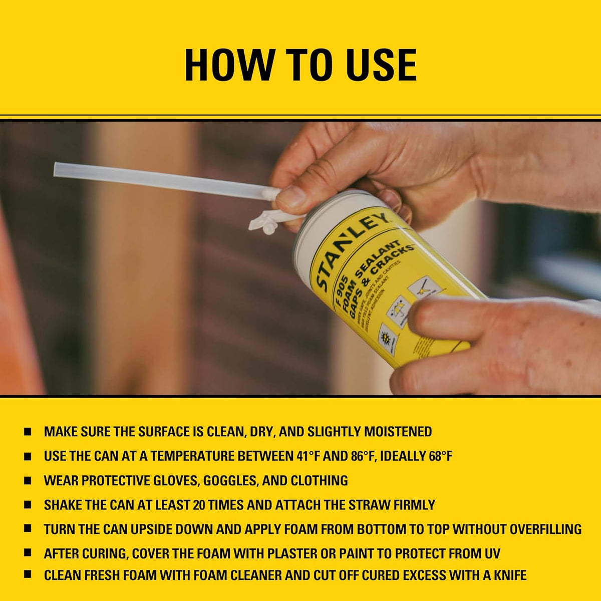 Stanley F905 Gaps & Cracks Sealant (12x12 Oz.) – Polyurethane Spray Foam Insulation for Window &