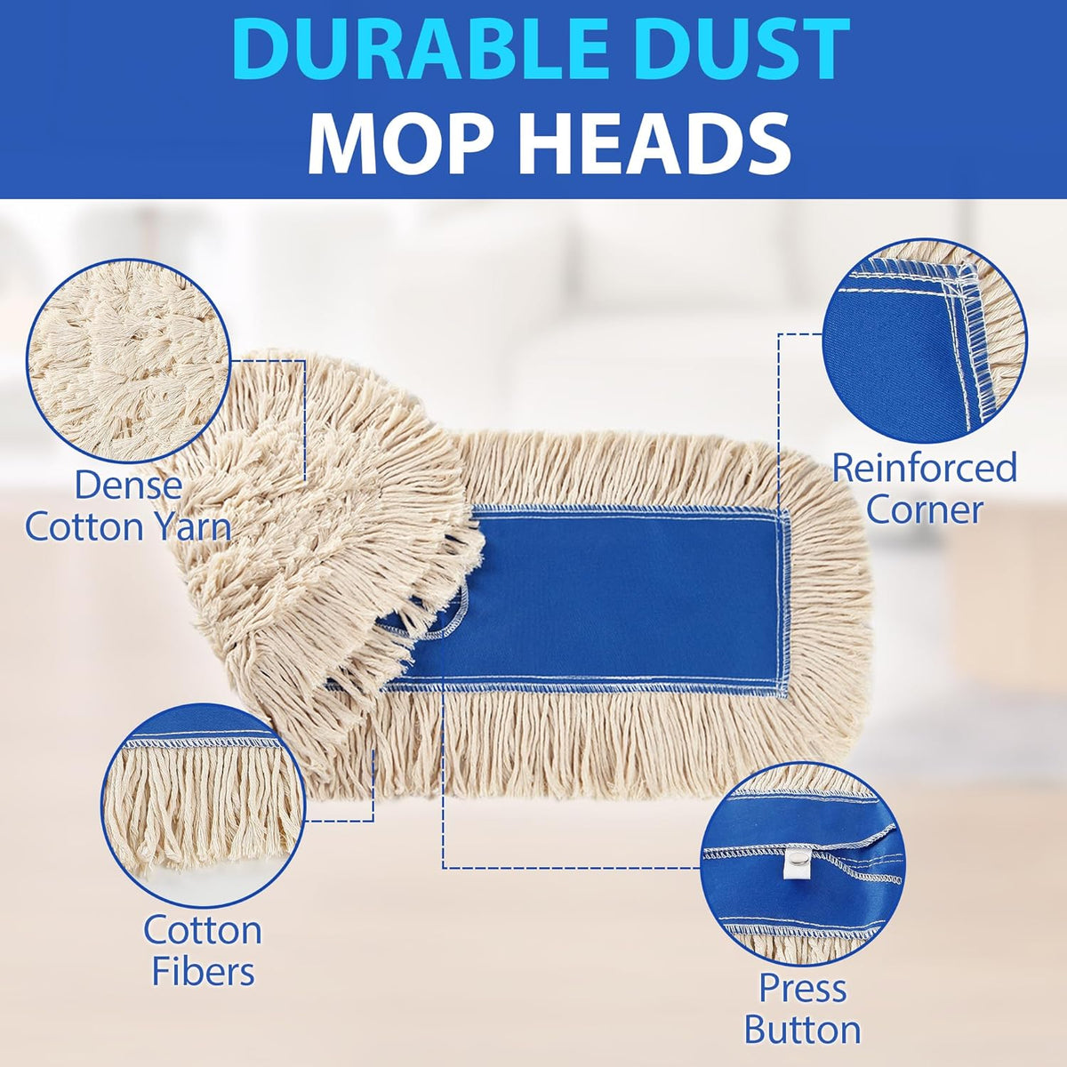 2 Pack - 24" Wide X 5 Cotton Floor Dust Mop Head Refill Short Fiber for Easy Sweep - Replacement