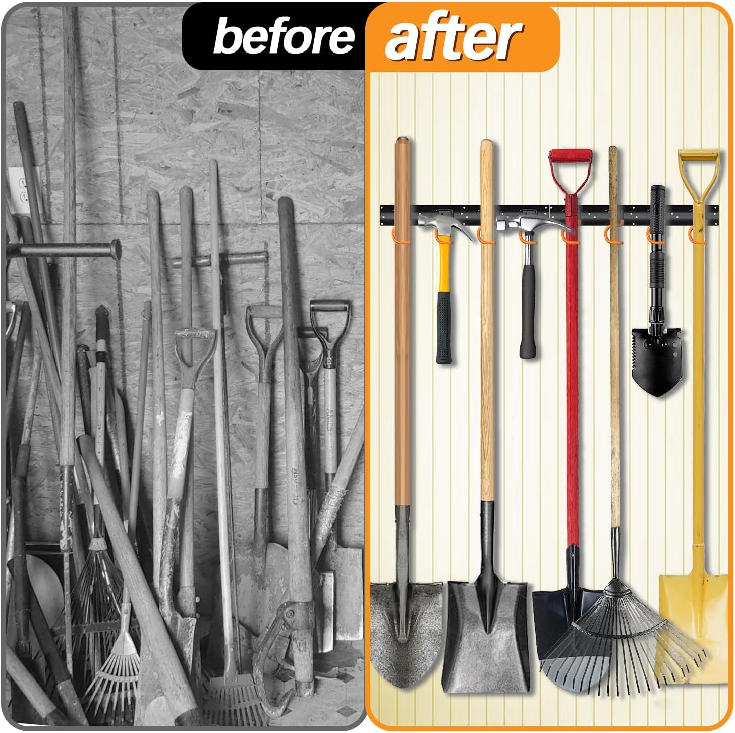 3-H 6×16" All Metal Garden Tool Organizer, Garage Tool Organizer, Broom Holder Wall Mount for