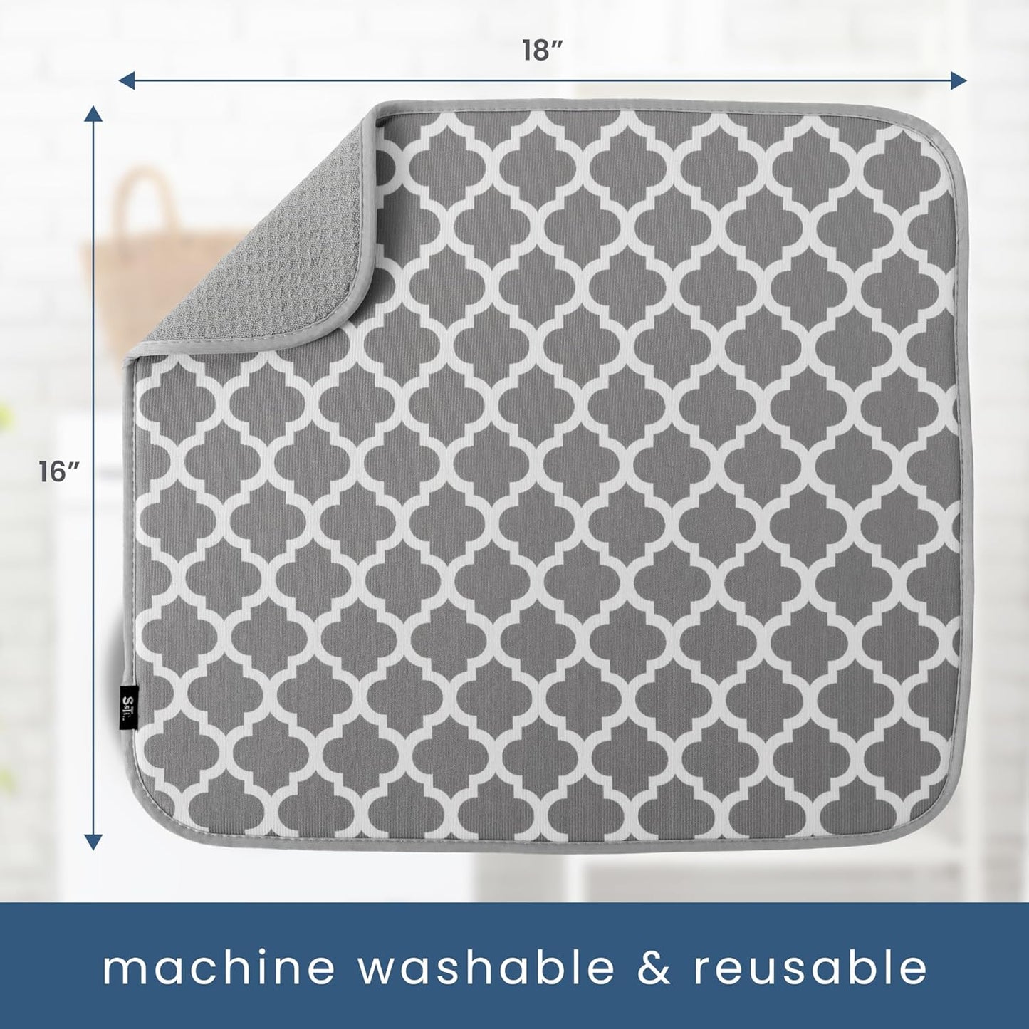 S&T INC. Dish Drying Mat, 16” x 18”, Absorbent Microfiber Kitchen Counter Mat, Dish Drying Pad for