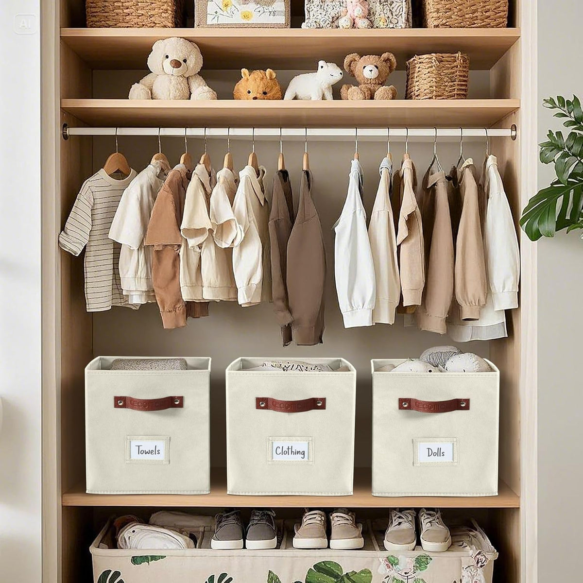 DECOMOMO Storage Bins, Cube Storage Bin with Labels, Fabric Storage Cubes for Shelves (10.5" x 11"