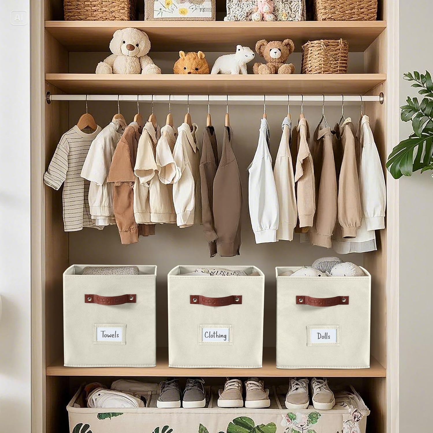DECOMOMO Storage Cubes, 13x13x13 Storage Cube Bins with Labels, Fabric Organizer Bins (13" / 6pcs