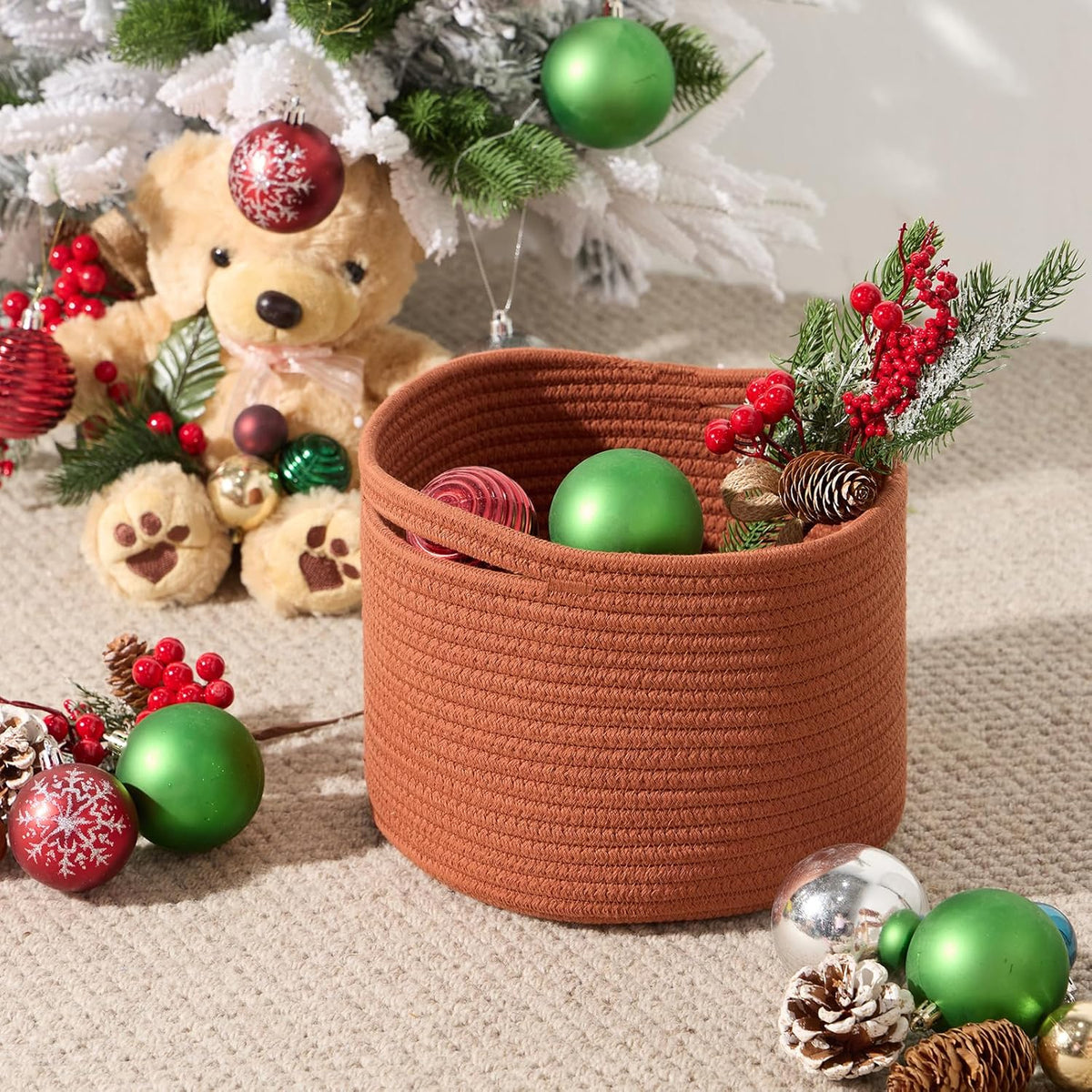 Small Basket for Organizing | Cube Shelf Closet Storage Baskets | 9.7×9.7×7.1” | Woven Rope Gift