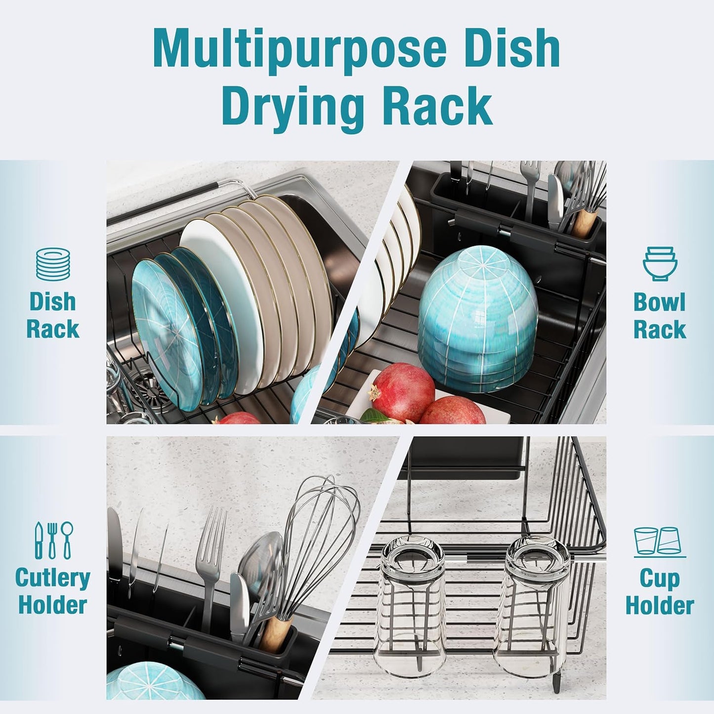 JASIWAY Dish Drying Rack in Sink, Over The Sink Colander Strainer Basket, Stainless Steel Strainer