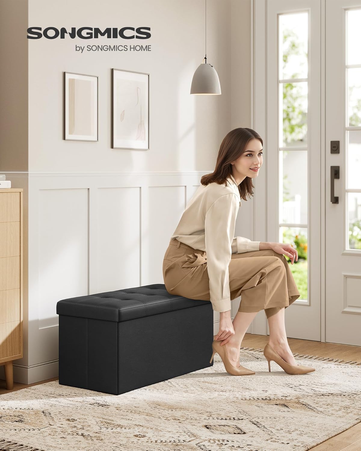 SONGMICS MAZIE Collection - 30 Inches Folding Storage Ottoman Bench, Ottoman with Storage, Foot